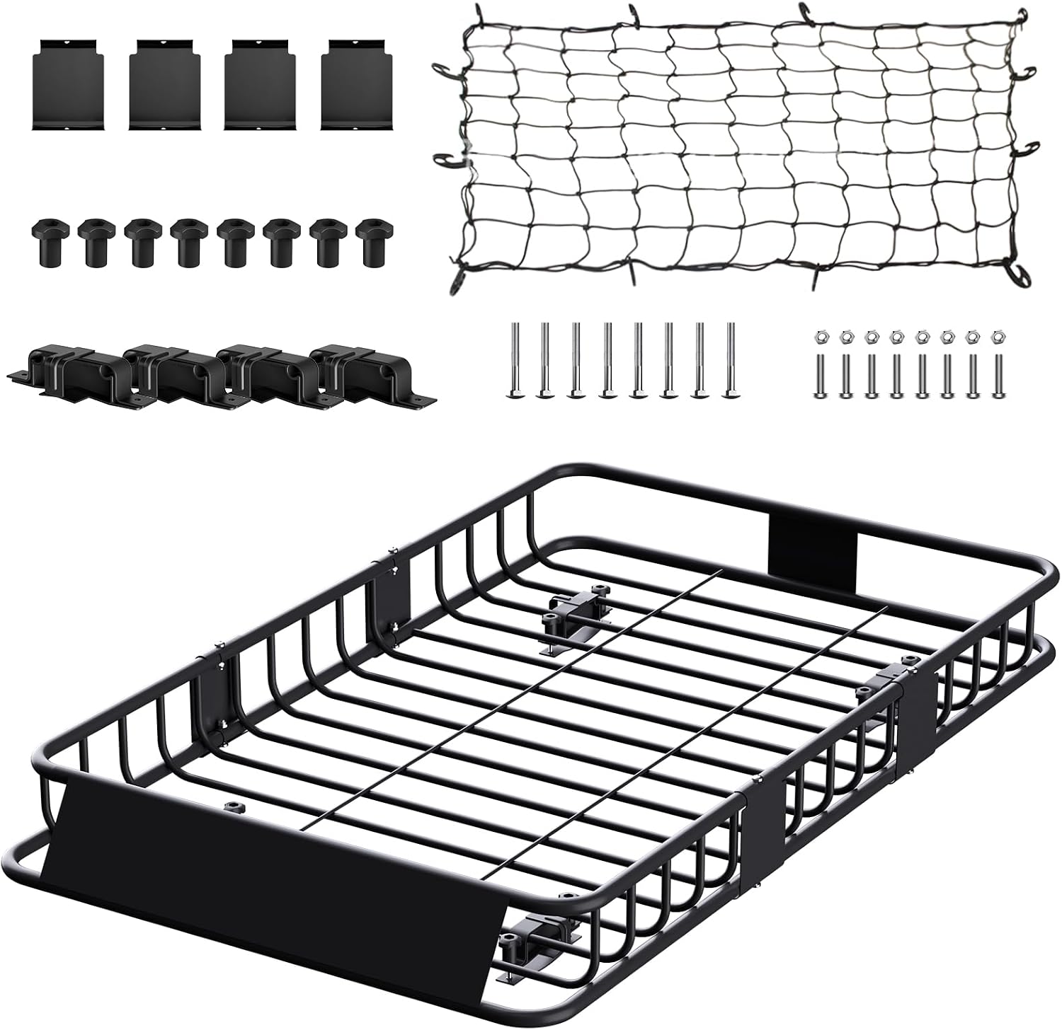 FORWODE 250LBS Universal Roof Rack Basket, 64"x39"x6" Rooftop Cargo Carrier Rack + Waterproof Cargo Bag 15 Cubic Feet(43"x34"x17")