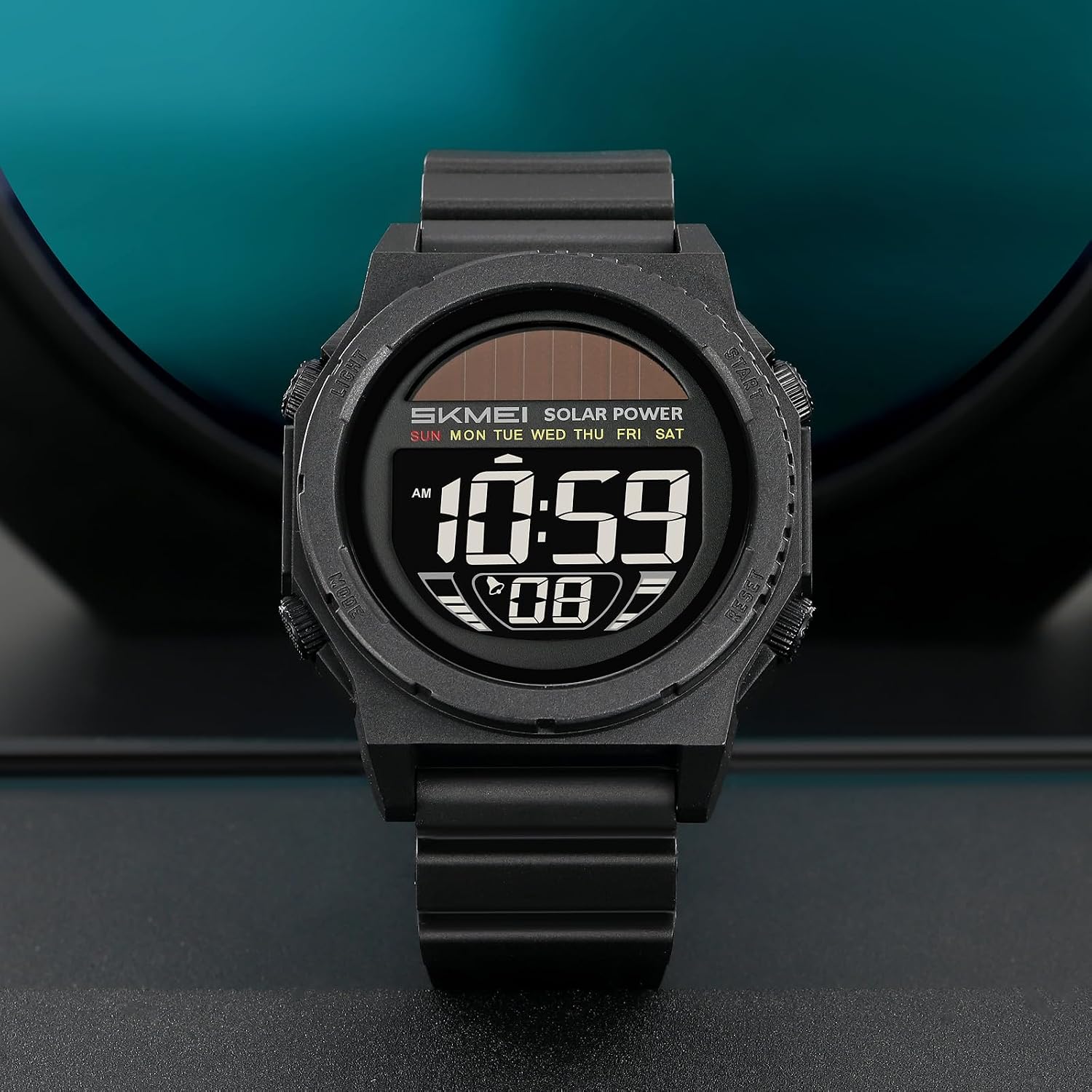 MASTOP Solar Powered Energy Watch for Men Military Digital Multifunctional Led Luminous Indication 2 Time Zone 50m Waterproof Watch Reloj Solar para Hombre