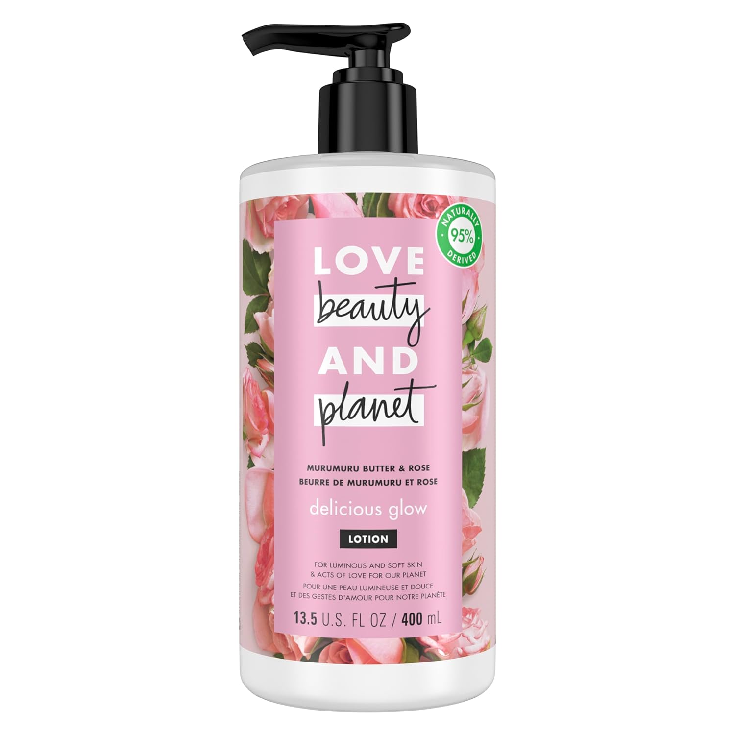 Love Beauty and Planet Delicious Glow Body Lotion Murumuru Butter & Rose for Soft, Glowing Skin Natural Ingredients, Plant-Based Moisturizers, Vegan, Cruelty-Free 13.5 oz | Glowing Skin Natural Ingredients, Plant-Based Moisturizers, Cruelty-Free 13.5 oz