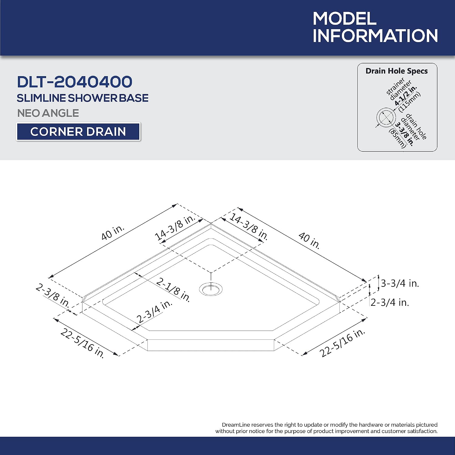 DreamLine 36 in. x 36 in. x 76 3/4 in. H Neo-Angle Shower Base and QWALL-4 Acrylic Corner Backwall Kit in White, DL-6044C-01
