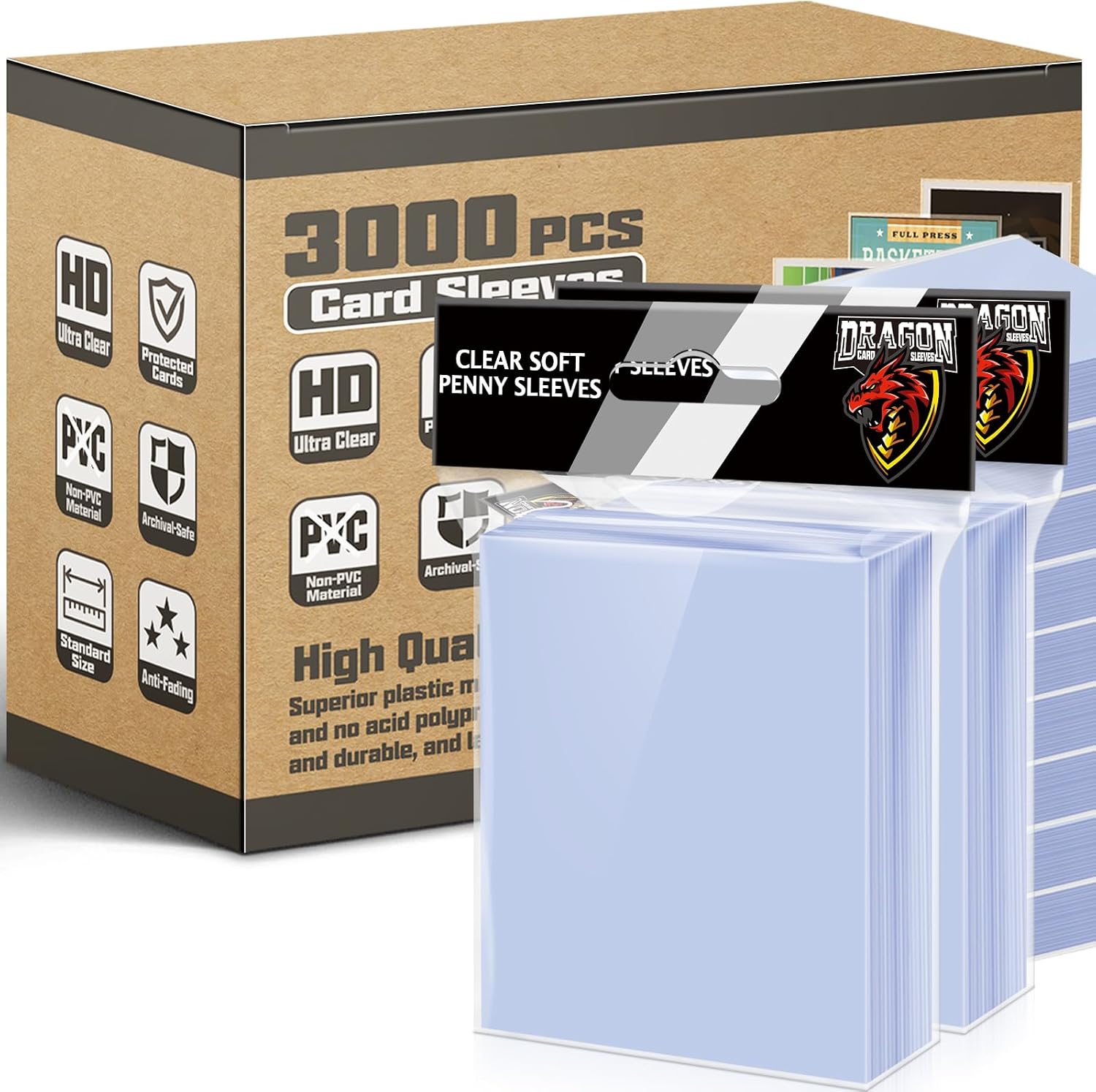 1000 Counts Card Sleeves Top Loaders for Trading Cards, Penny Soft Sleeves Baseball Card Sleeves Protectors Fit for Sports Cards, Football, Game Card