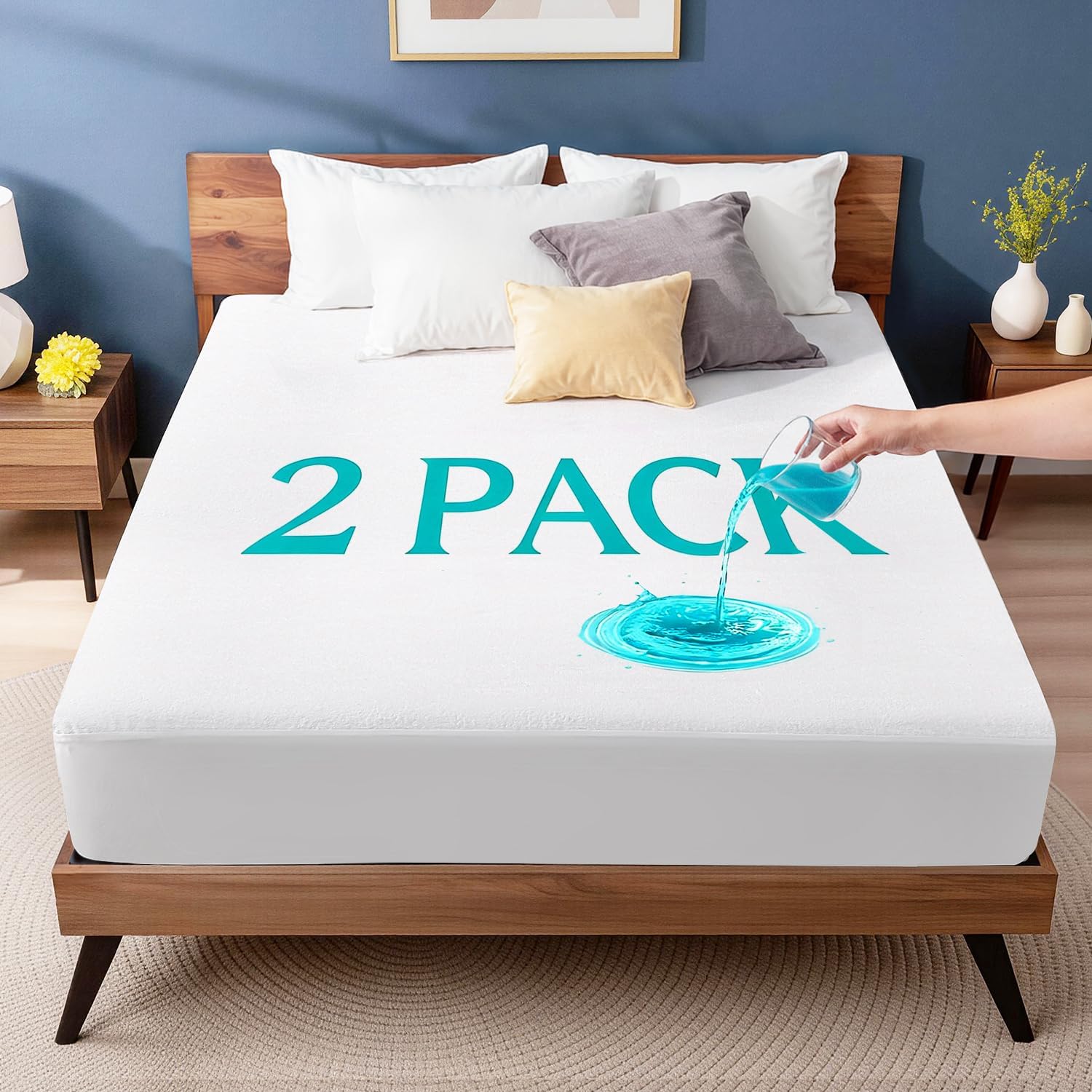 TASTELIFE Queen Waterproof Mattress Protector, Microfiber, 60x80 Inches | 8"-21" Deep Pocket Smooth Fitted Cover, Soft Breathable & Noiseless, Vinyl-Free Machine Washable