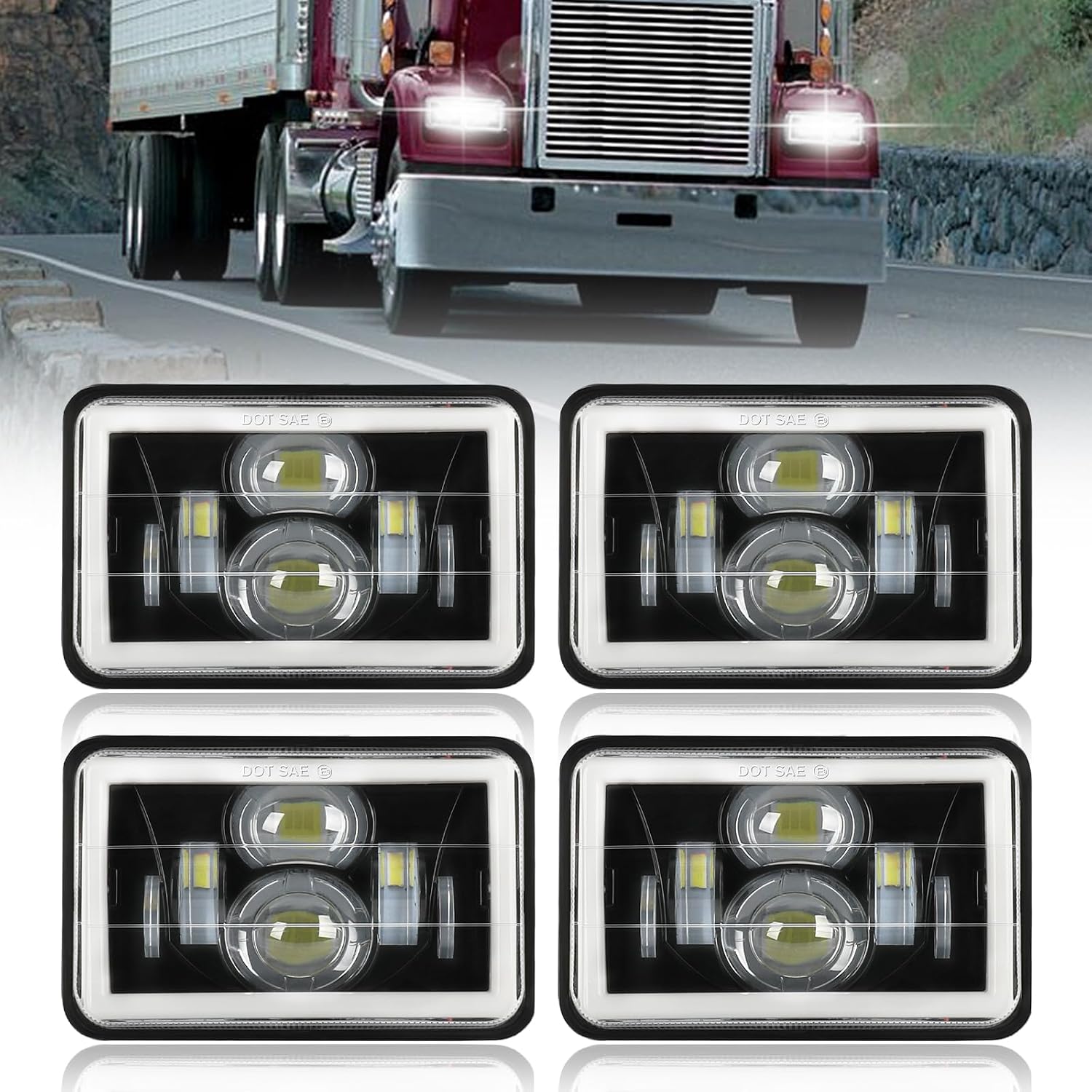 CO LIGHT 2PCS 7x6 5x7 LED Headlights, Angel Eyes Cool Halo, White & Amber DRL with Turn Signal