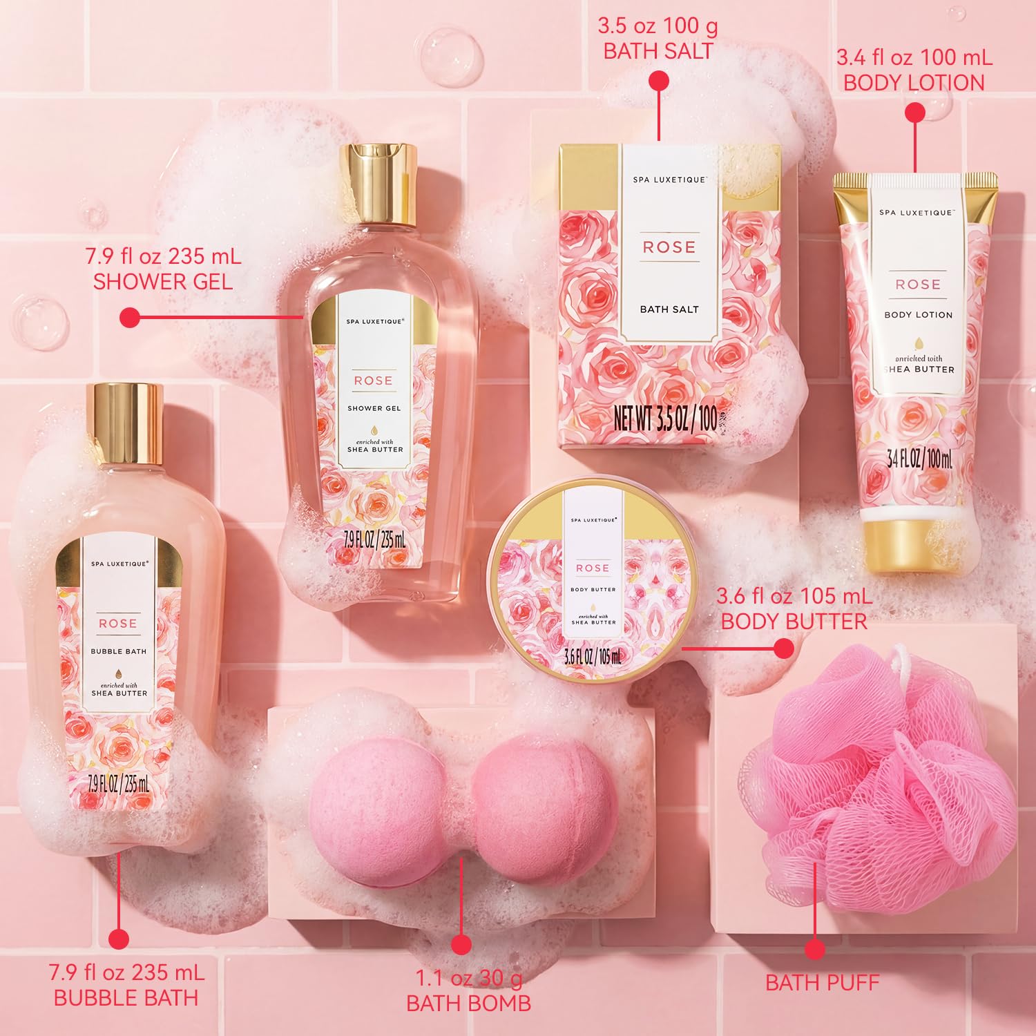Self Care Gifts for Women, Spa Luxetique 8pcs Daisy Bath and Body Gift Baskets for Her, Bath Set with Bubble Bath, Lotion, Christmas Gifts for Mom