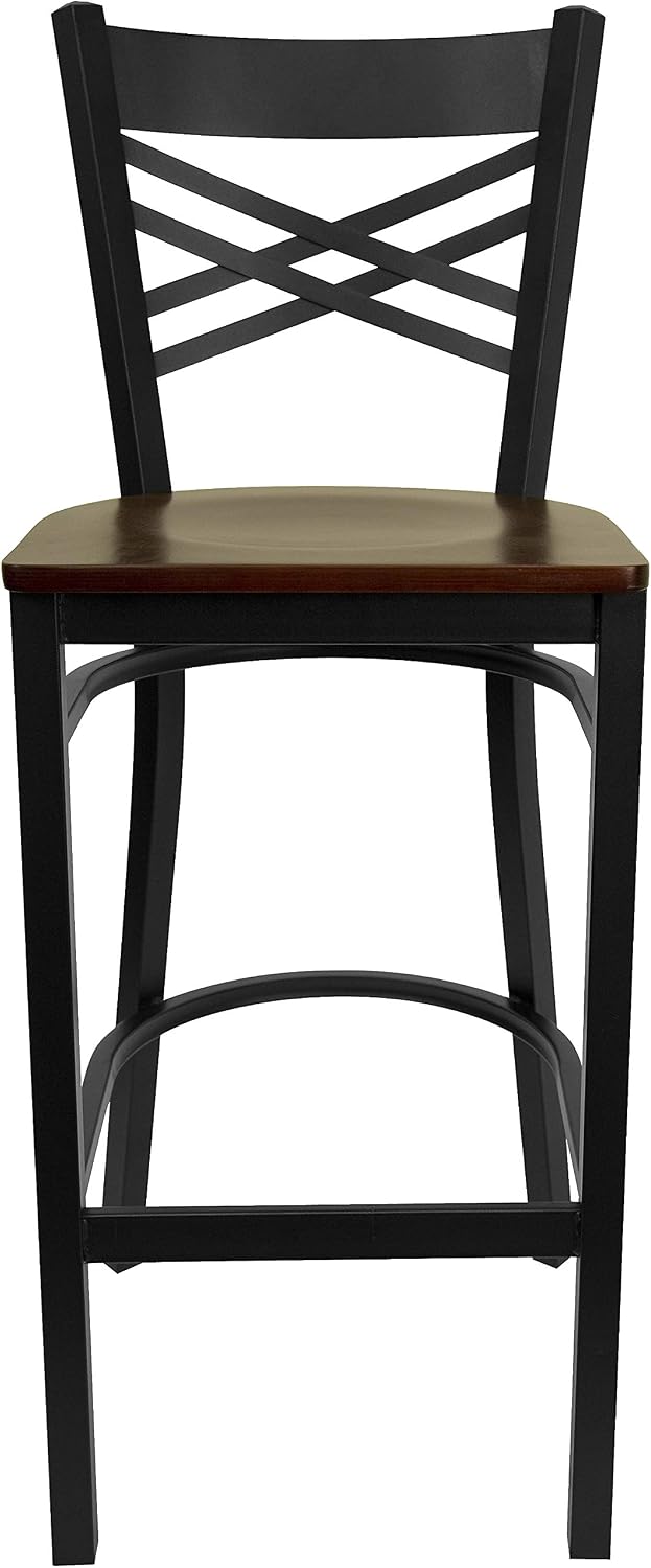Flash Furniture Hercules Metal Restaurant Barstool, Black | X Back Style, Vinyl Upholstery, Durable Construction, Commercial Use