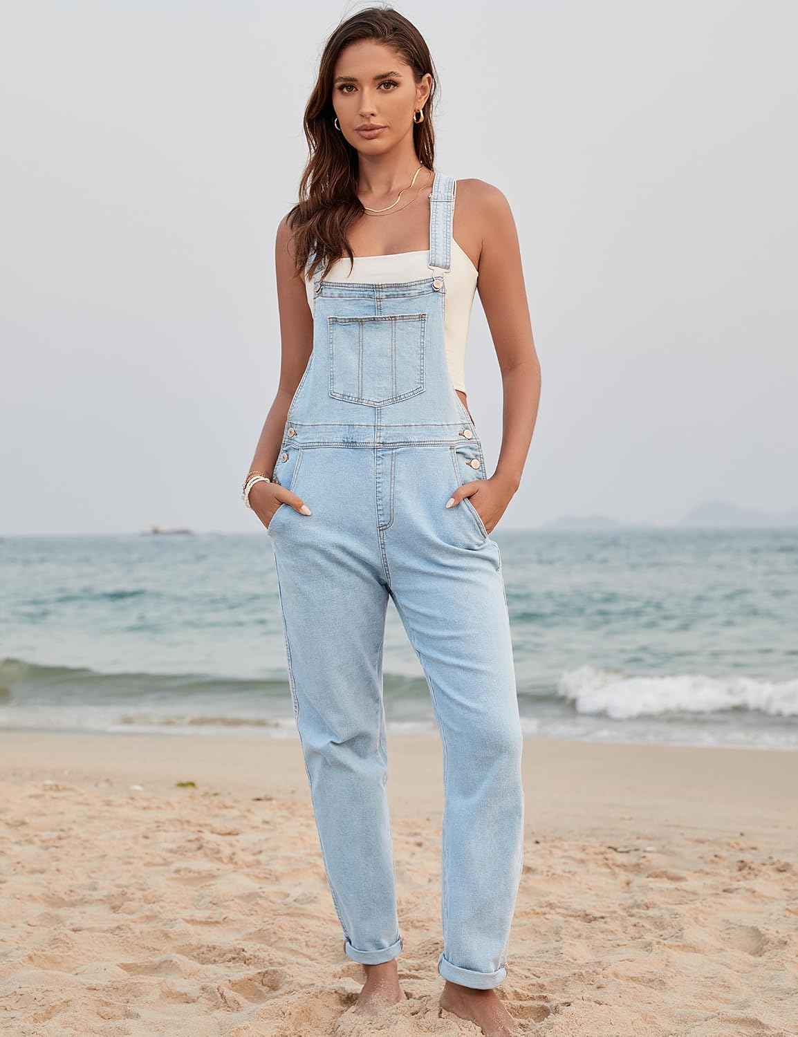 luvamia Women's Casual Stretch Adjustable Denim Bib Overalls Jeans Pants Jumpsuits