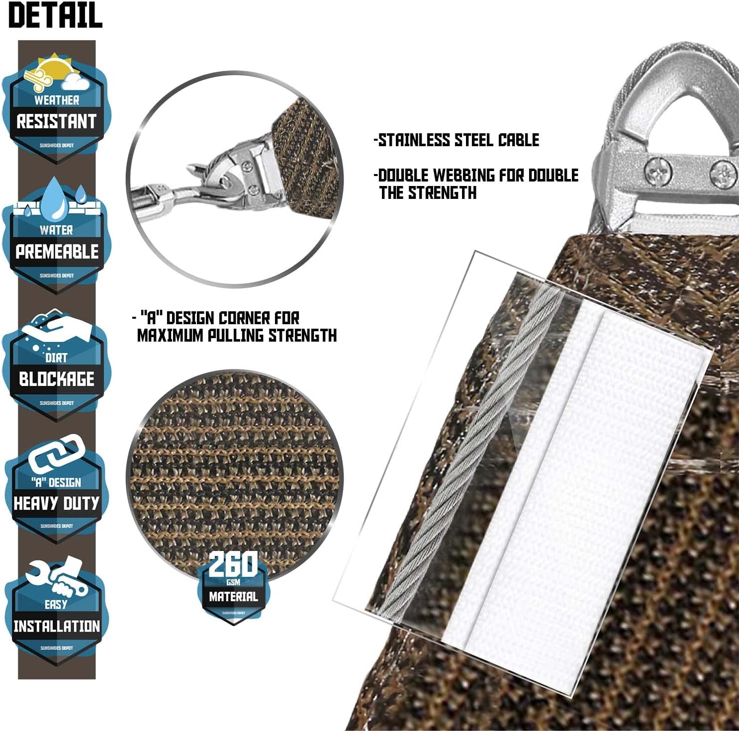 TANG 20' x 20' Sun Shade Sail with Super A Ring