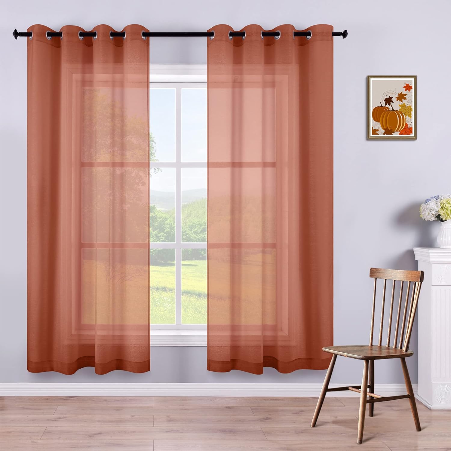 KOUFALL White Sheer Curtains 72 Inches Long for Bedroom Set of 2 Panels Grommet Faux Linen Window Voile Semi Baisc Decorative Sheer Curtains for