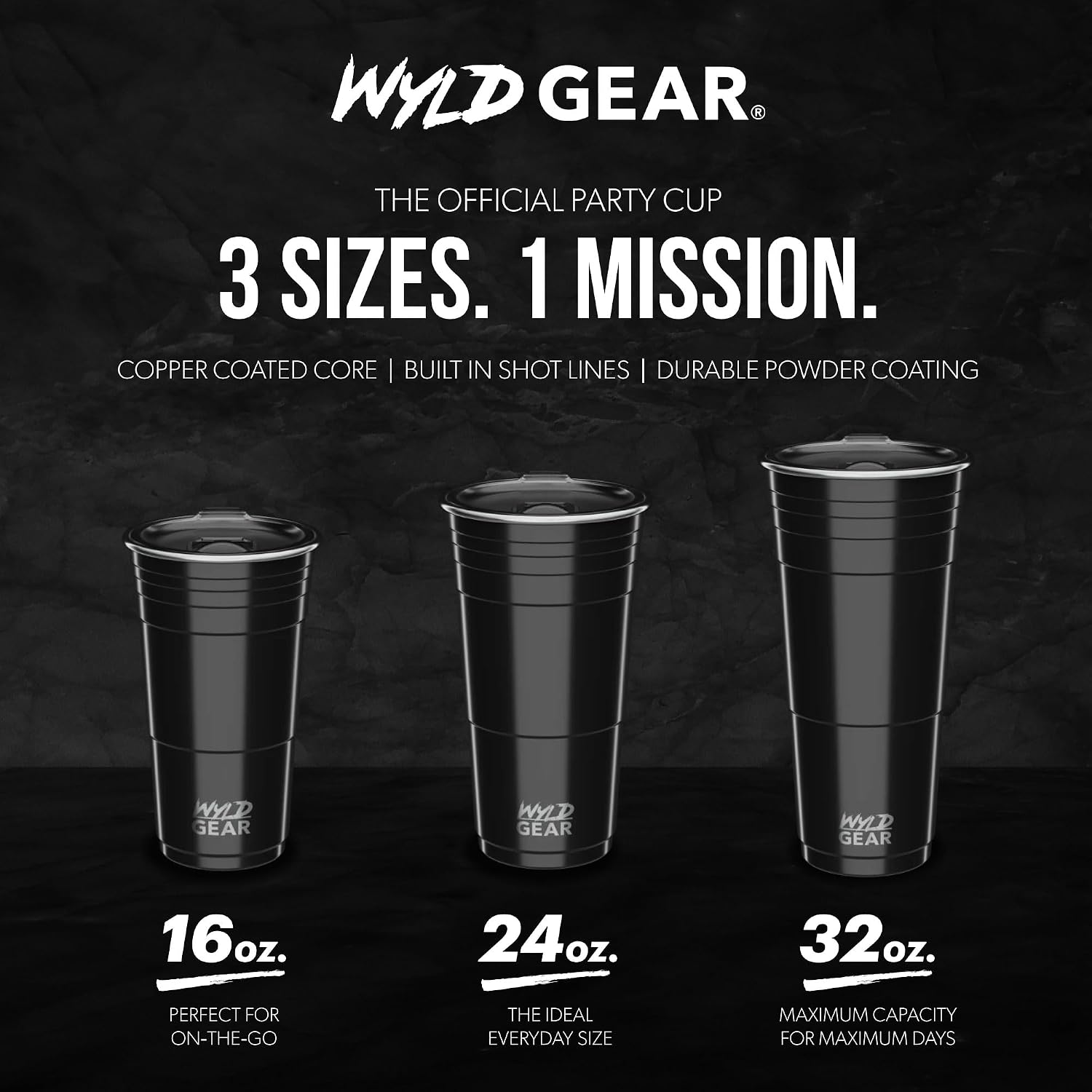 Wyld Gear Party Cup 24oz Red Stainless Steel Reusable Metal Cup with Lid