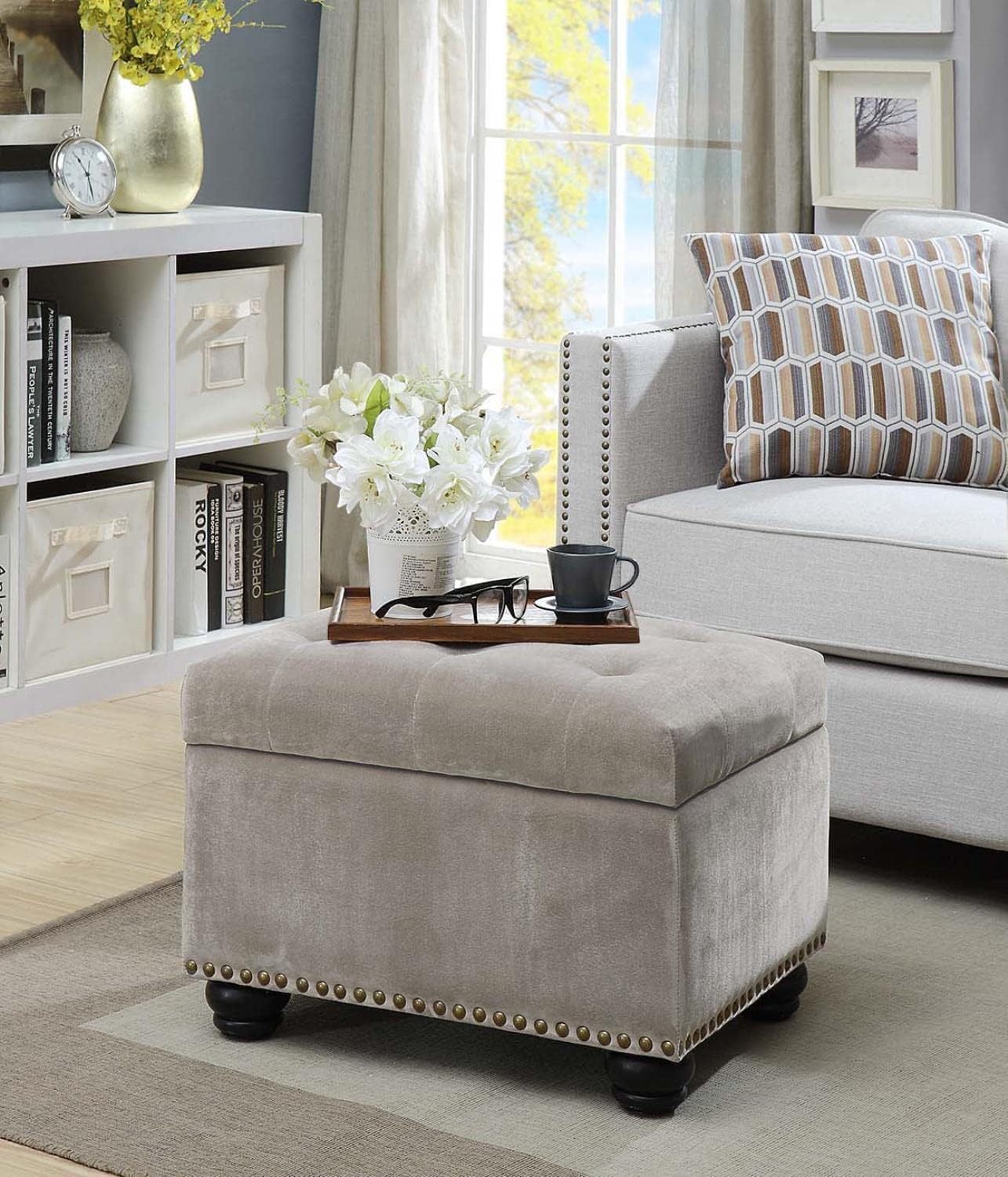 Convenience Concepts Designs4Comfort 5th Avenue Storage Ottoman 24" - Contemporary Foot Stool and Seat with Hinged Lid for Living Room, Dining Room, Office, Den, Espresso Faux Leather
