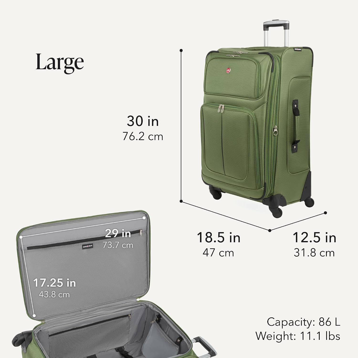 SWISSGEAR Sion Carry-On Spinner Luggage, Softside Expandable, Lightweight Suitcase, Dark Grey, 22.75-Inch