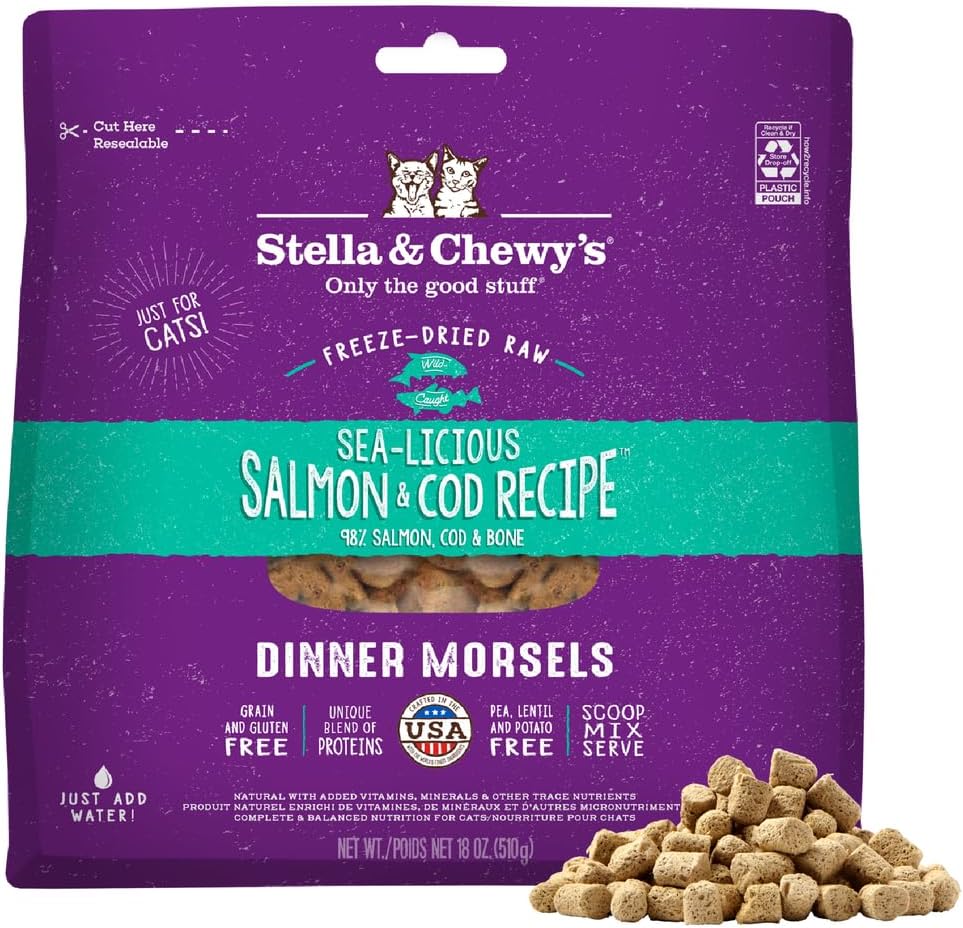 Stella & Chewy's Freeze-Dried Raw Cat Dinner Morsels - Premium Chicken Recipe with 98% Cage-Free Meat & Organs - Natural Grain-Free Cat & Kitten Food - Made in USA - 18 oz