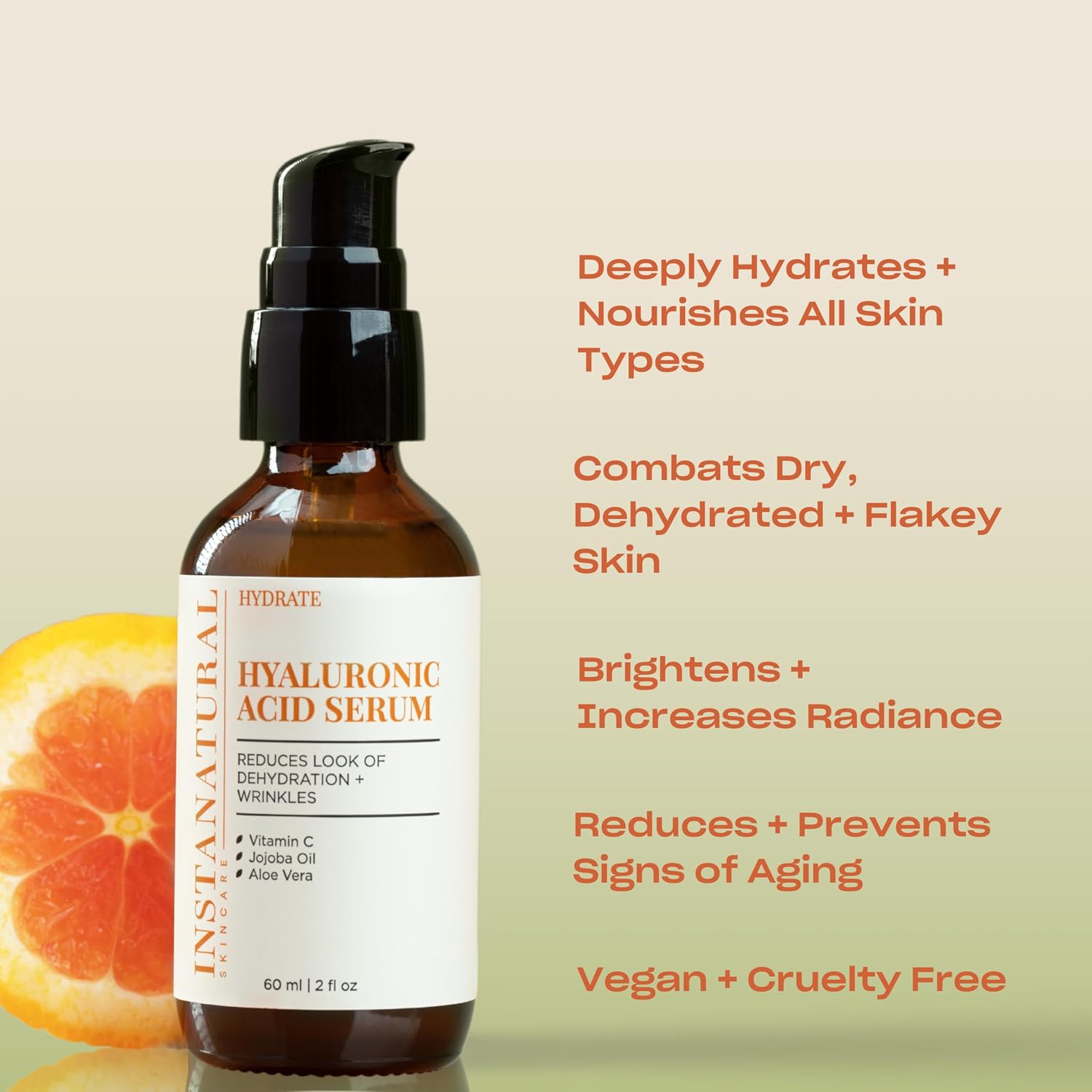 InstaNatural Vitamin C Face Serum, Brightens, Hydrates and Reduces Signs of Aging, with Vitamin C, Hyaluronic and Ferulic Acid, 1 FL Oz | All Skin Types, Brightens, Hydrates, and Reduces Signs of Aging, with Vitamin C, Hyaluronic Acid, and Ferulic Acid