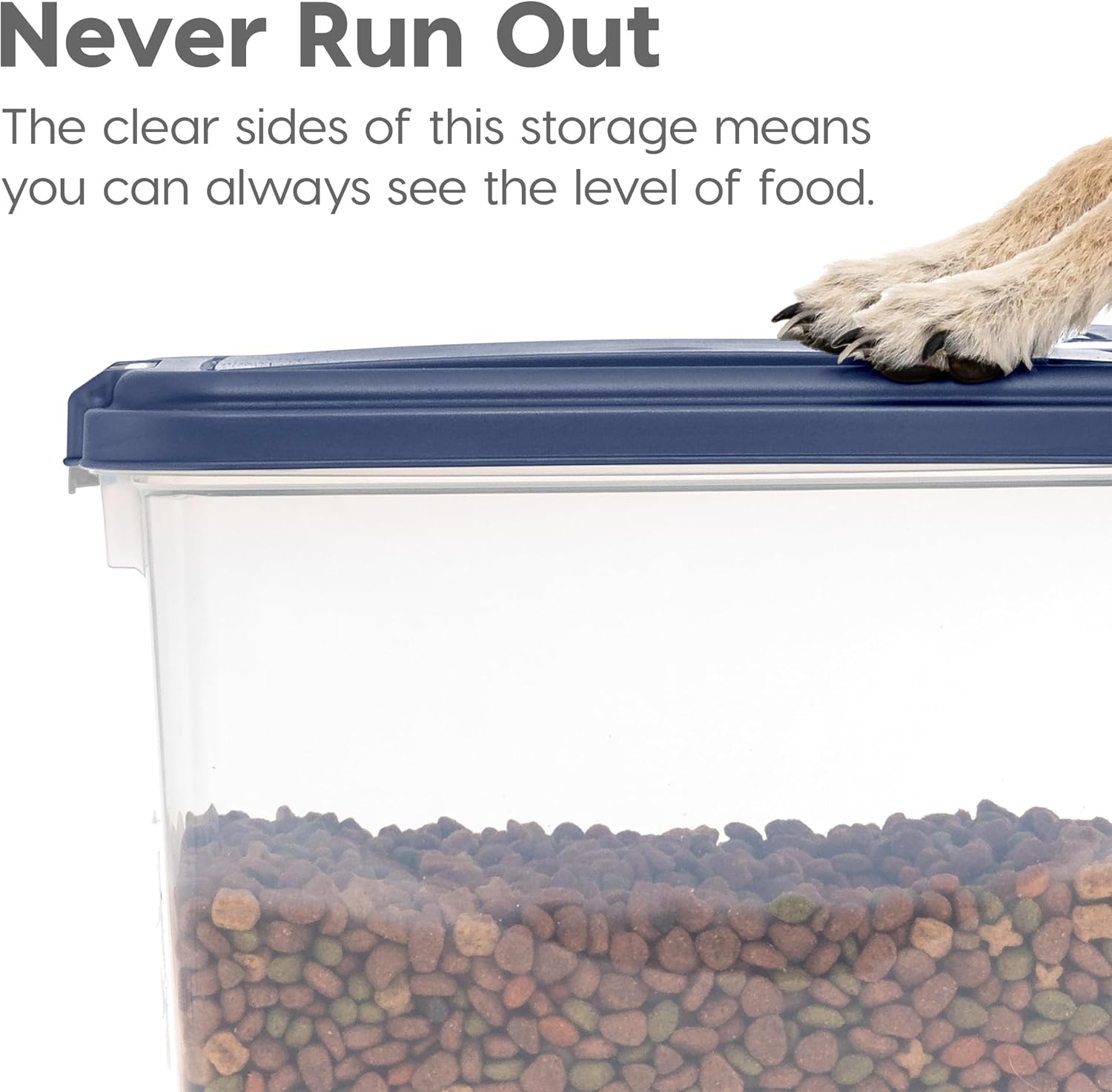 IRIS USA Dog Food Storage Container, Up to 30+11 lbs, Navy, Made in USA | Wheels for Mobility, Airtight Seal, BPA-Free, Best for Bird Seed, Cat food