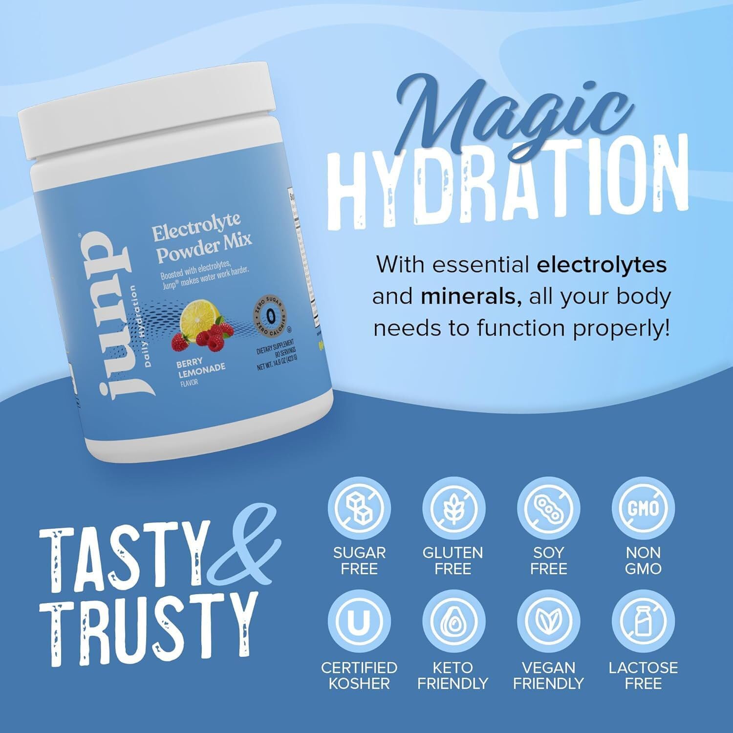 JUNP Electrolytes Powder No Sugar No Carbs – Lemonade Keto Electrolyte Drink Mix - Potassium & Salt Hydration Powder Electrolytes - Zero Calorie