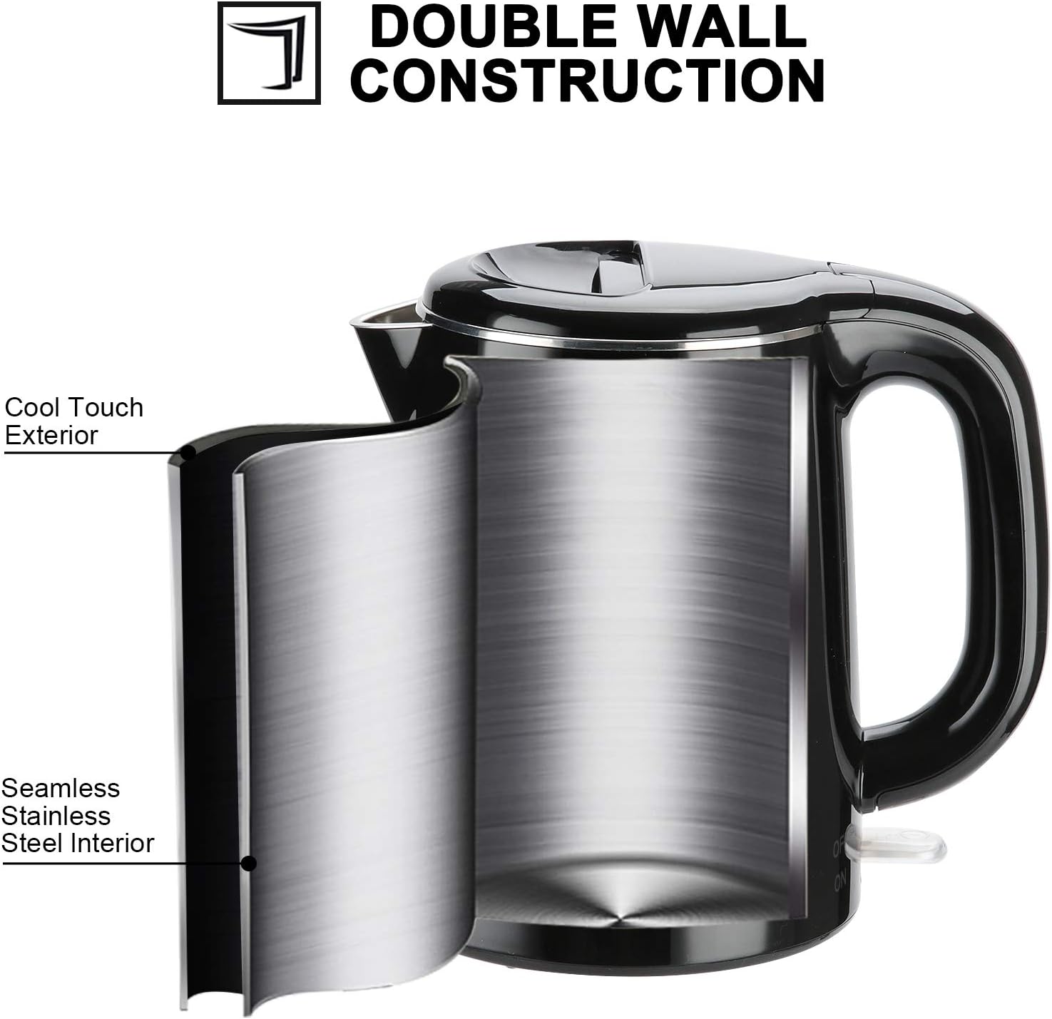 Secura Stainless Steel Double Wall Electric Kettle Water Heater for Tea Coffee w/Auto Shut-Off and Boil-Dry Protection, 1.0L (Orange) SWK-1001DO/HB-K012