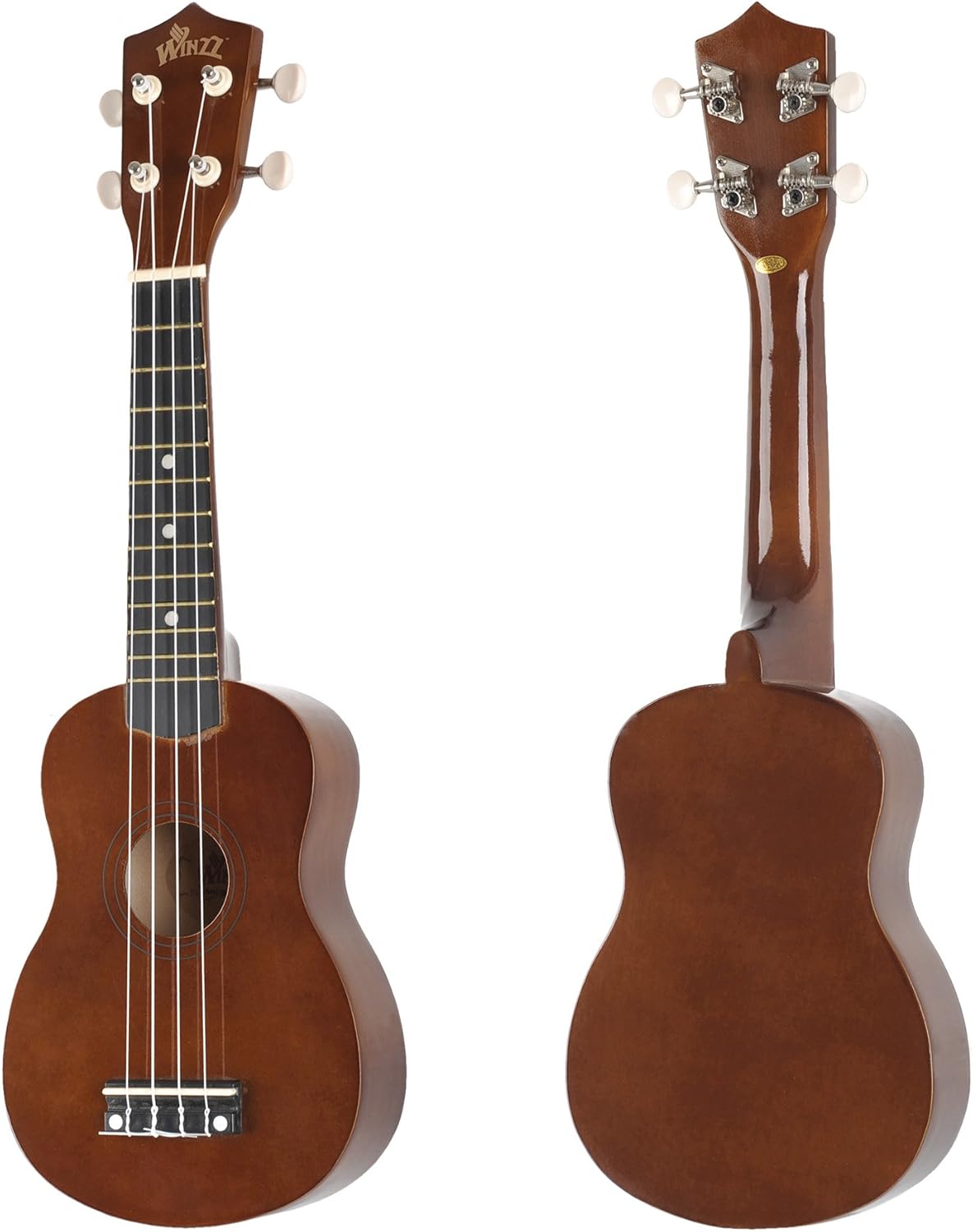 Winzz Soprano Ukulele Starter Kit For Beginners with Bag, Clip-On Tuner, Extra Strings, Strap, Plectrum, Fret Stickers, Chords Card, Polishing Cloth, Black