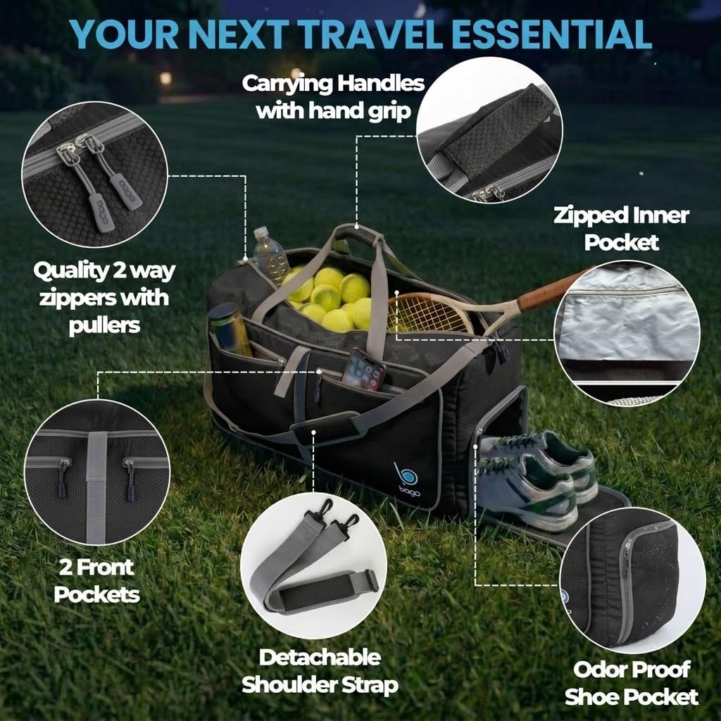 Bago Large Duffle Bag for Travel Women & Men. Durable Lightweight Foldable Travel Duffel Bags For Traveling Women. 80L Duffle Bags For Overnight Bag With Shoe Compartment Collapsible Weekender duffel