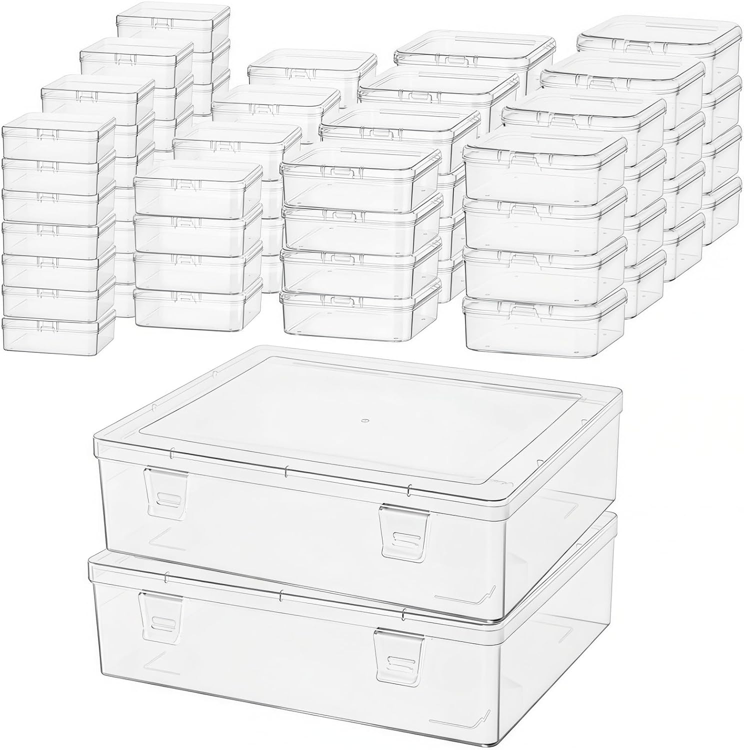 24 Pieces Mixed Sizes Rectangular Empty Mini Clear Plastic Organizer Box
