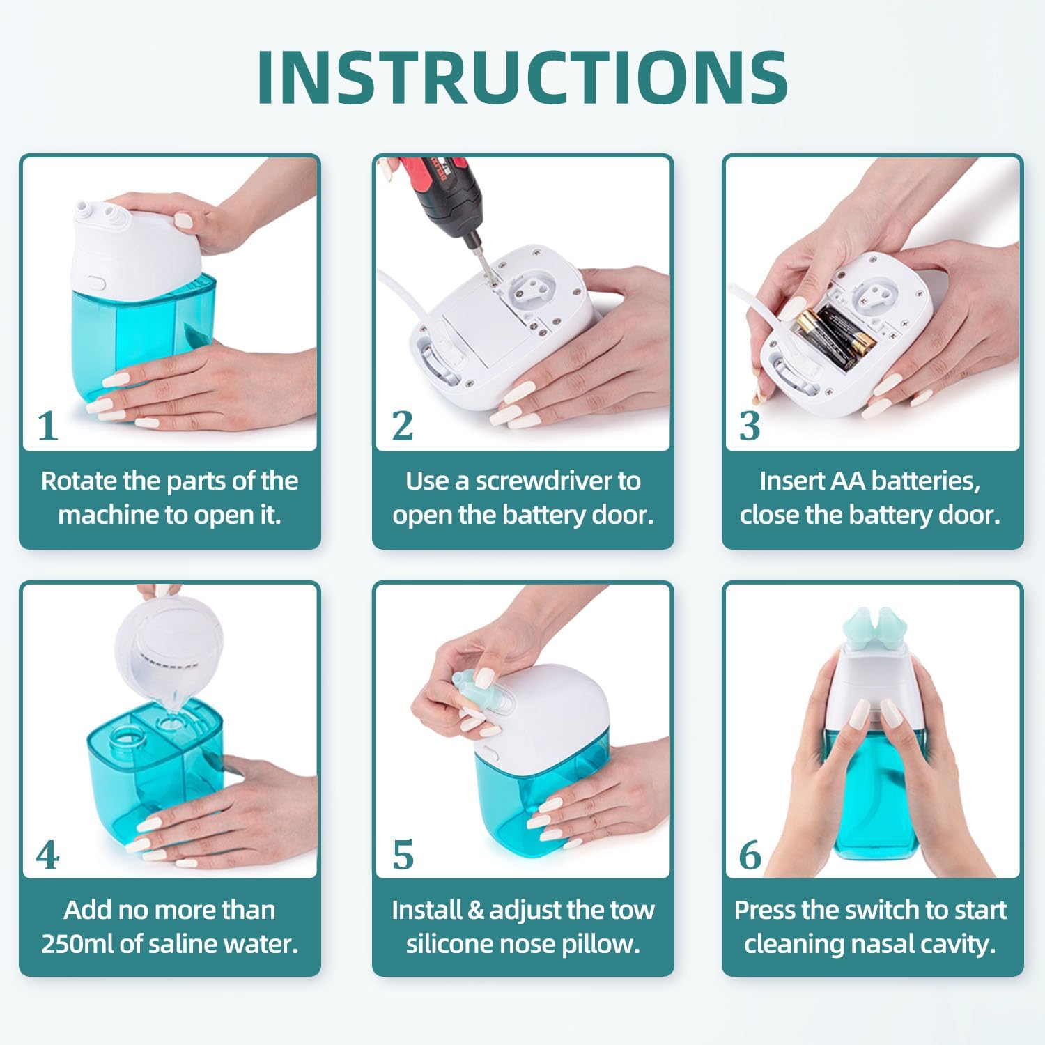 Nasal Irrigation System with 30 Saline Packets, Sinus Rinse Machine, Nose Sinus Cleaner Machine with Water Tank & Waste Collection Tank - Blue