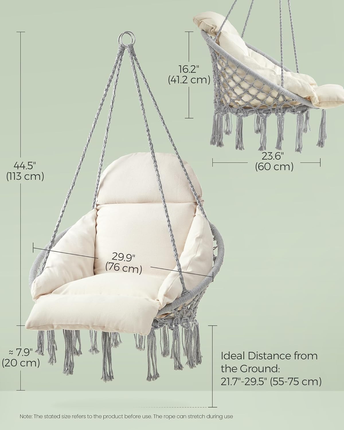 SONGMICS Hanging Chair, Boho Swing Chair with Large, Thick Cushion