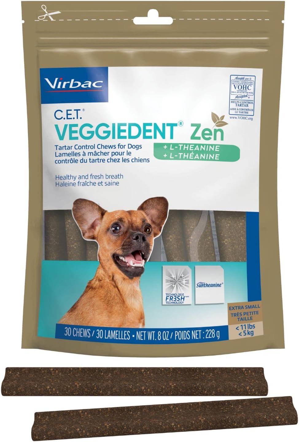 C.E.T. Veggiedent Fr3sh & Zen Plaque and Tartar Control Chews for Dogs, S