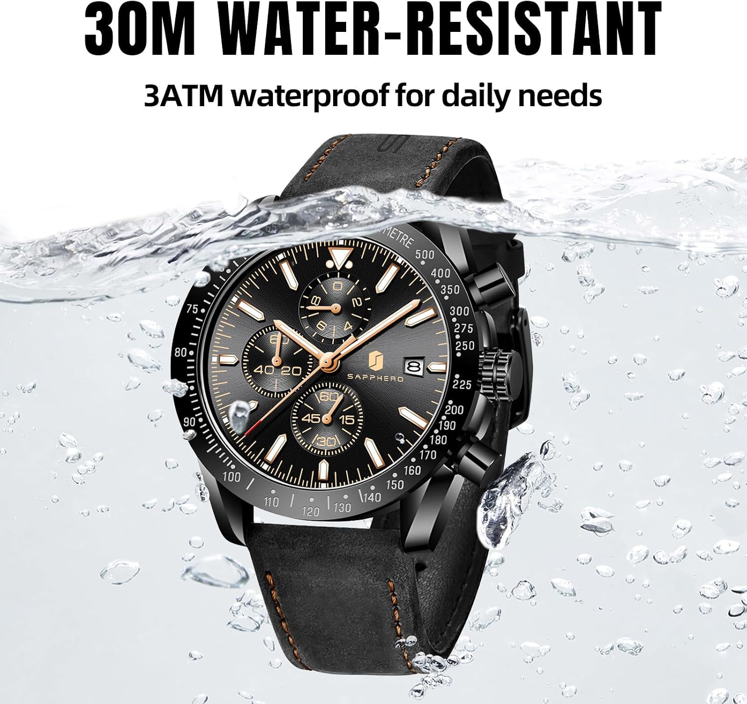 BENYAR Watch for Men Analog Quartz Chronograph Waterproof Luminous Designer Mens Wrist Watches Business Work Sport Casual Dress Watch with Silicone Strap Elegant Gifts for Men