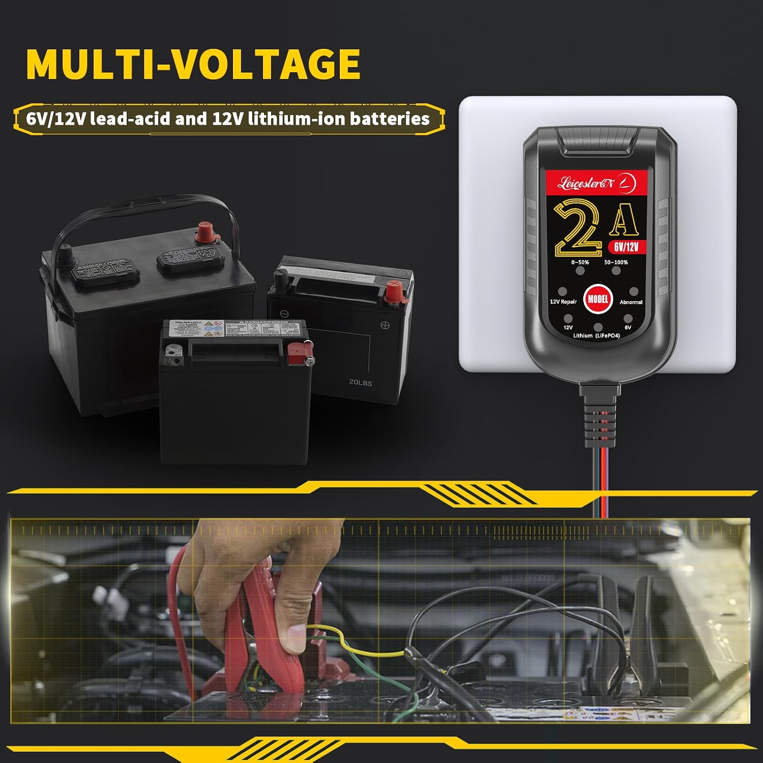 2A Battery Maintainer & Trickle Charger, 6V 12V Smart Float Charger with Pulse Repair Mode, 10FT Extra Long for Motorcycle, Automotive Car, Lawn Mower, Marine Boat, ATV, SLA, AGM, Gel, LiFePO4
