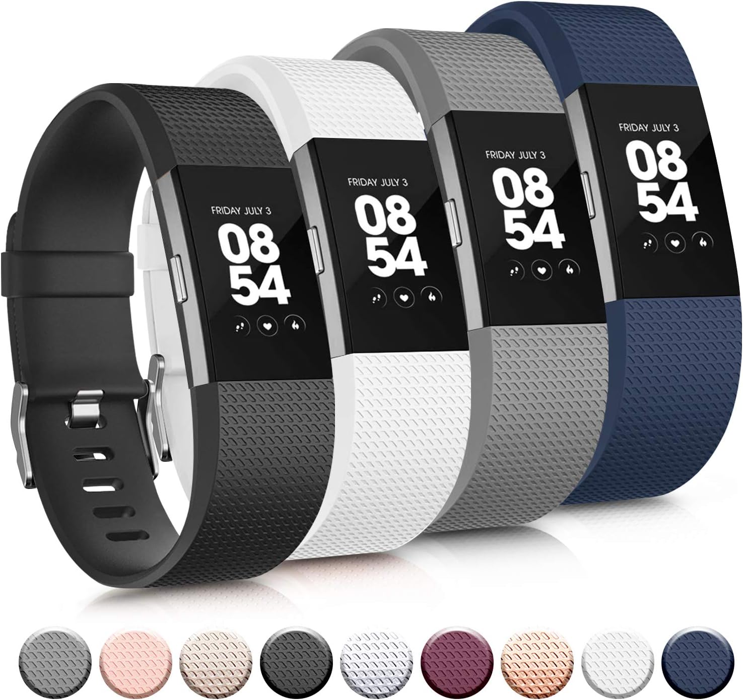 Tobfit Sport Bands Compatible with Fitbit Charge 2, 4 Pack, Replacement Wristbands for Women Men, Small/Large