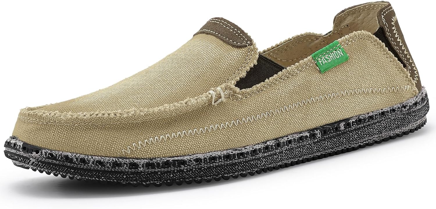 VILOCY Mens Slip on Deck Shoes Casual Canvas Loafers Beach Boat Shoes Zero Drop Vintage Flat