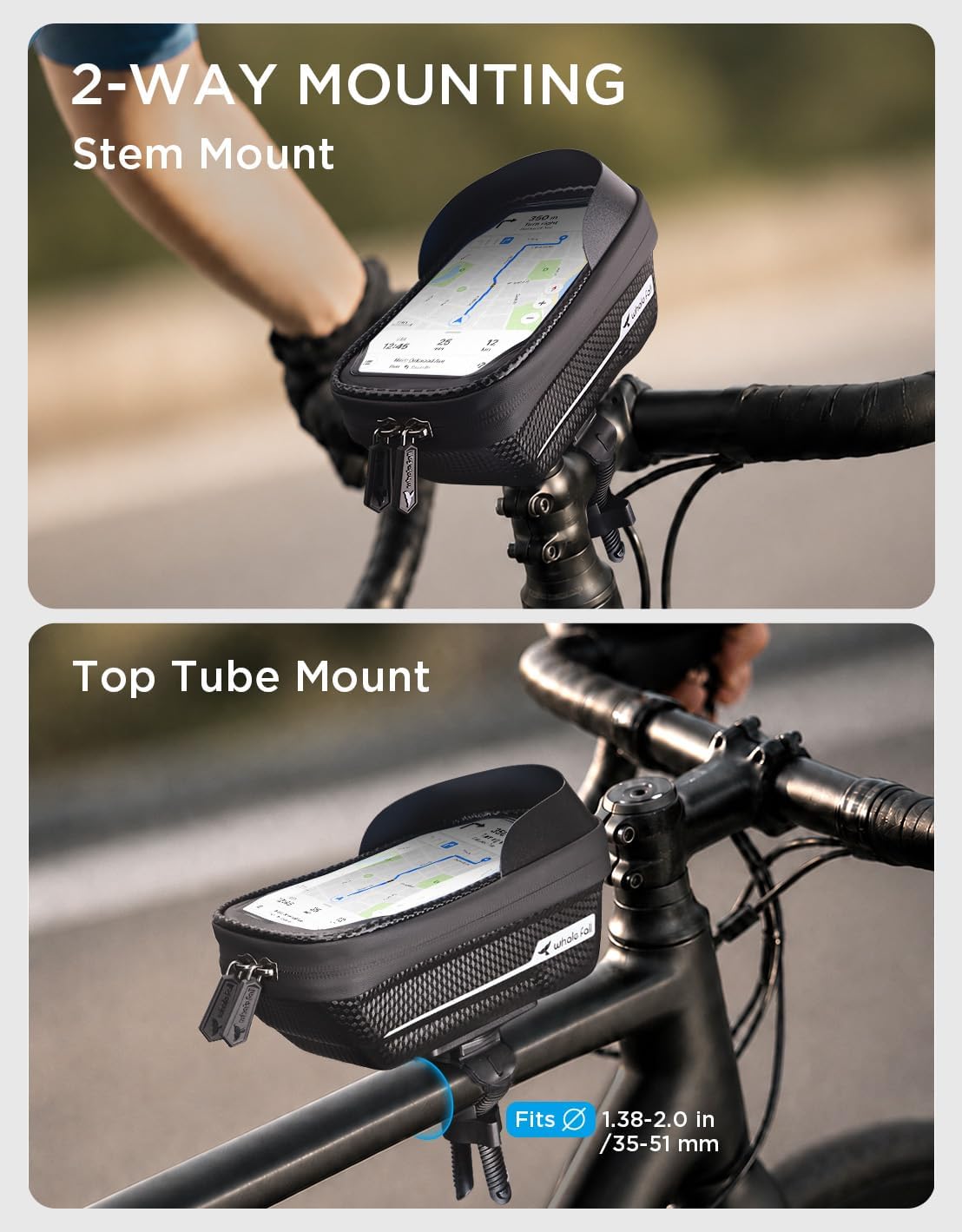 whale fall Bike Frame Bag Waterproof, 3D EVA Hard Shell, Bike Phone Holder