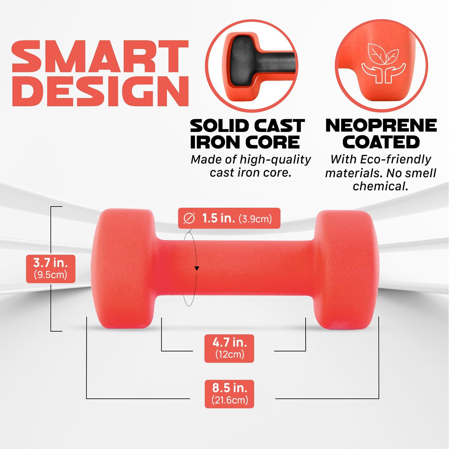 Yes4All Neoprene Coated Dumbbell Hand Weight Sets of 2 - Multiple Weight Options with 15 Colors, Anti-roll, Anti-Slip, Hexagon Shape