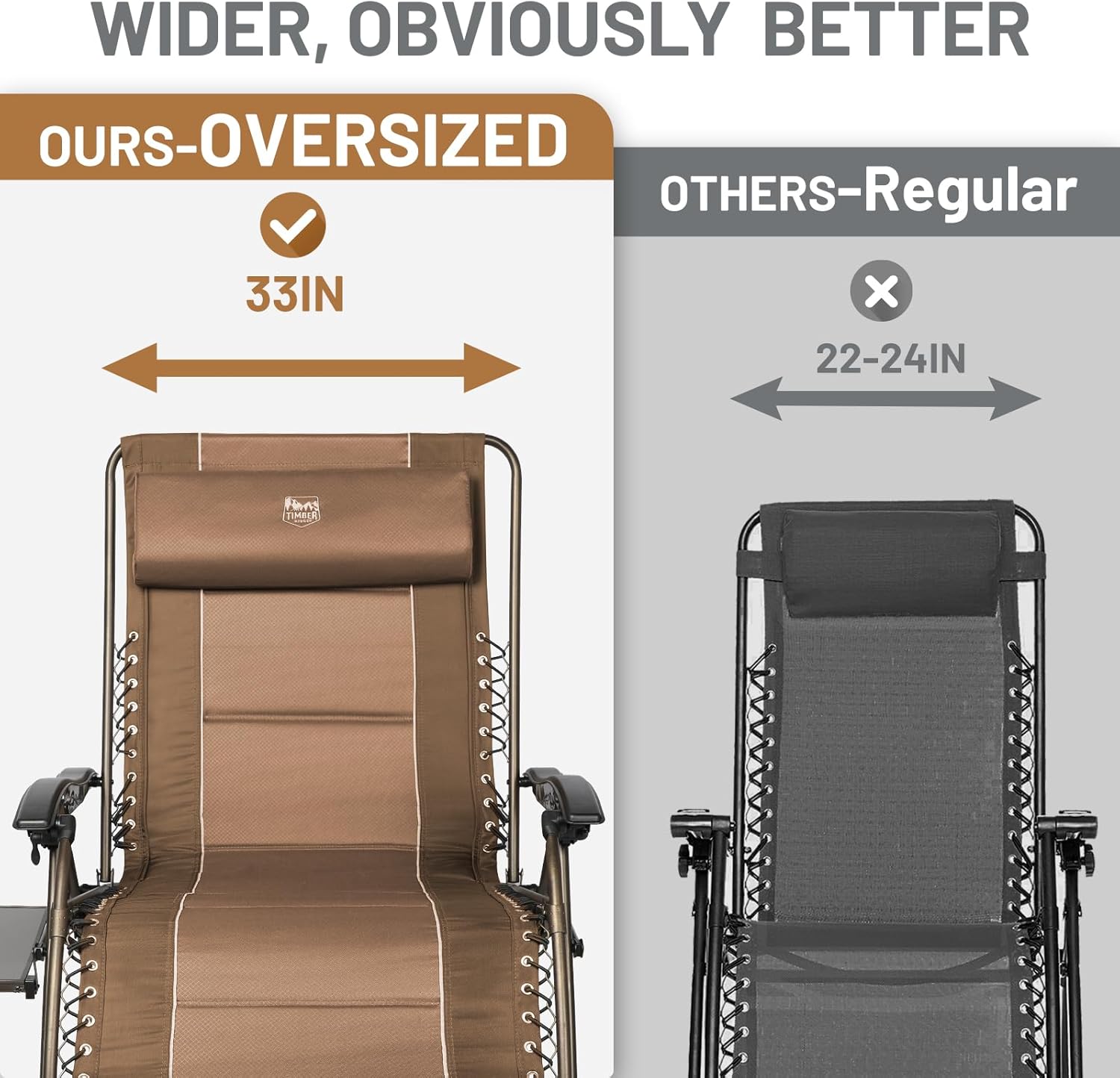 TIMBER RIDGE XXL Oversized Zero Gravity Chair, 33" Wide, 500 lb, Gray
