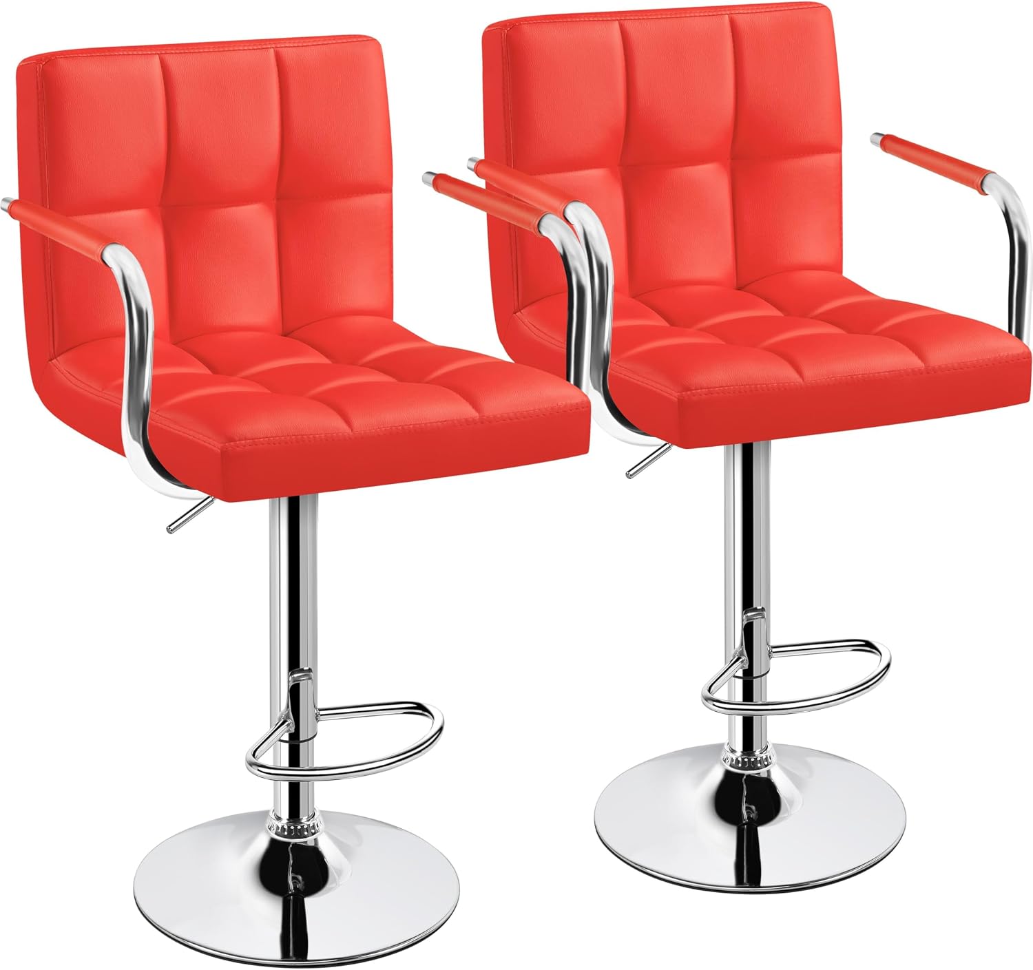 Yaheetech Bar Stools Set of 2, Swivel with Backs, Adjustable Height, White | 360° Swivel Barstools Feature Padded PU Leather Seats, Supportive Backs, 300 lb Capacity for Kitchen Islands