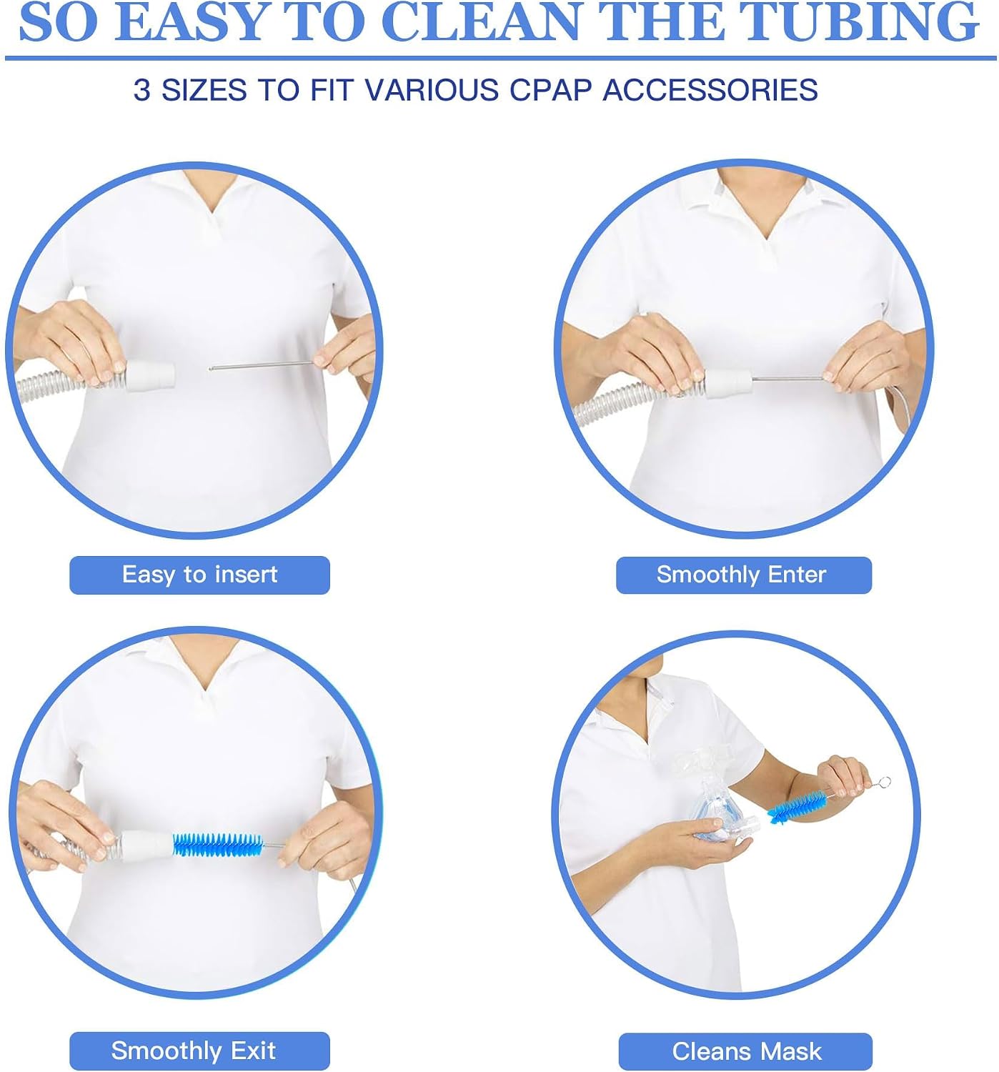 CPAP Hose Cleaning Kit - 7ft Flexible CPAP Tube Brush, 7" CPAP Mask Brush & CPAP Hose Holder Hook(2PCS) - Keep CPAP Supplies Clean and Organized