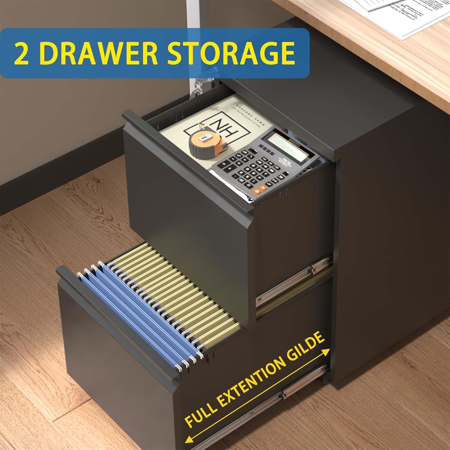 Guizeeopo 3 Drawer File Cabinet with Lock, File Cabinets for Home Office,Under Desk Cabinet, Locking File Cabinet for A4/Letter/Legal, Fully Assembled Expect Casters, Matte White