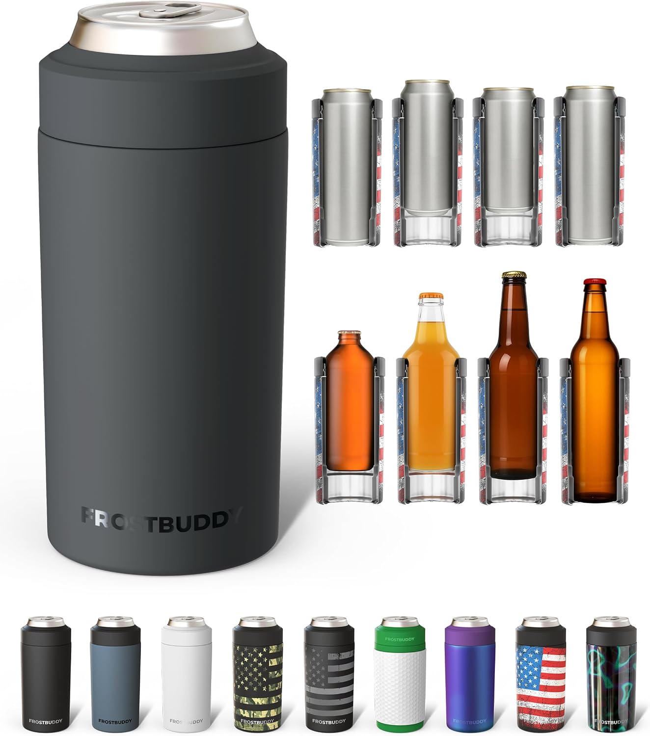 Frost Buddy Universal Can Cooler - Fits Slim Cans, 12 & 16oz (MatteBlack)
