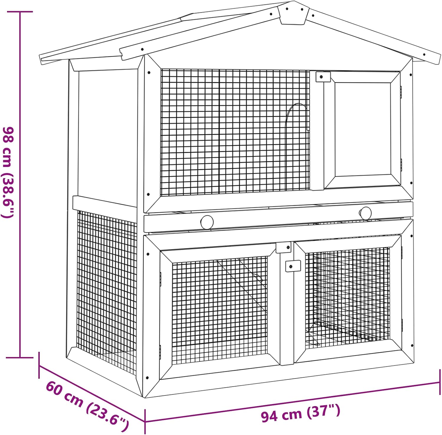 vidaXL Outdoor Rabbit Hutch, 2-Layer Pet Cage with 3 Doors, Wood-Constructed Animal House