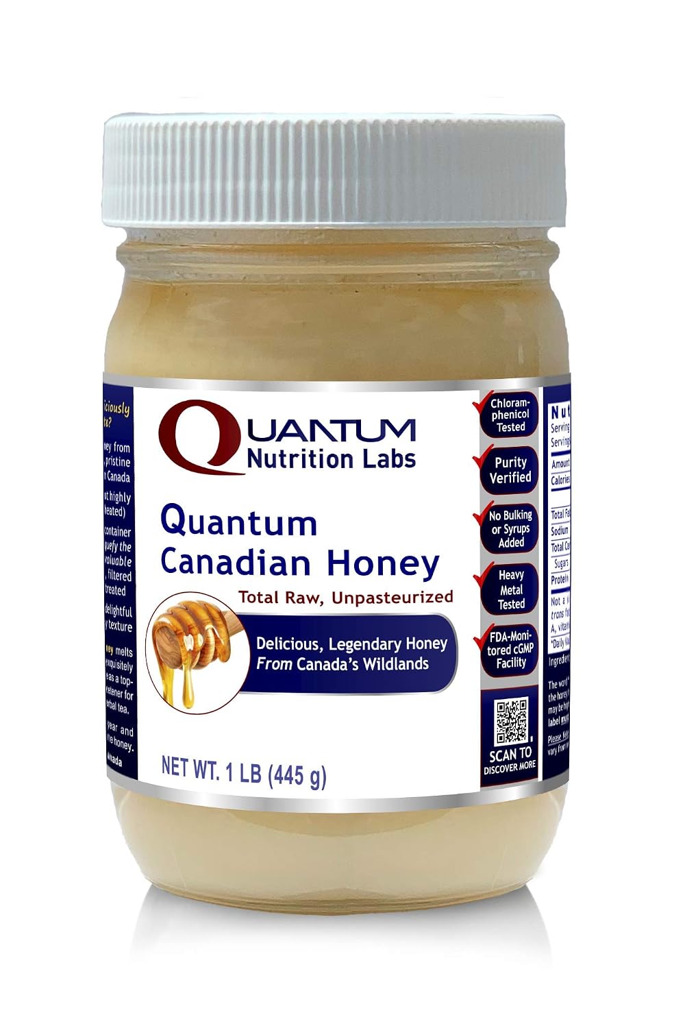Quantum Nutrition Labs Canadian Honey - Raw Honey, Pure Honey, Raw Unpasteurized Honey, Unfiltered, 100% Pure, Sugar-Free