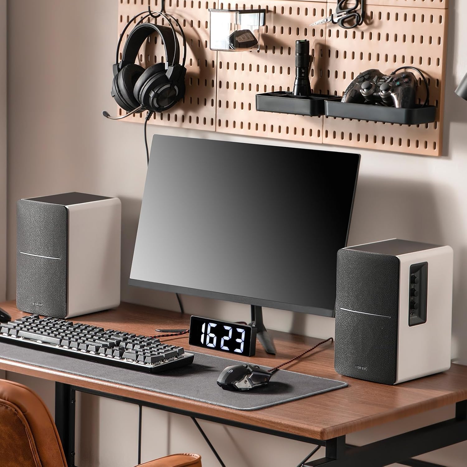 Edifier R1280DB Powered Bluetooth Bookshelf Speakers - Optical Input - Wireless Studio Monitors - 4 Inch Near Field Speaker - 42W RMS - Wood Grain (Black)