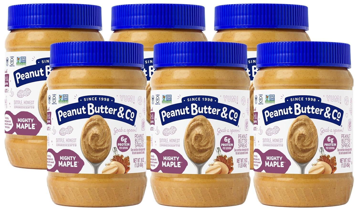 Peanut Butter & Co. Mighty Maple Peanut Butter, 16 oz (2 Pack) | Non-GMO Project Verified, Gluten Free, Kosher, 6g Protein, Maple Peanut Butter, USA-Grown Peanuts, No HFCS, Breakfast Spread