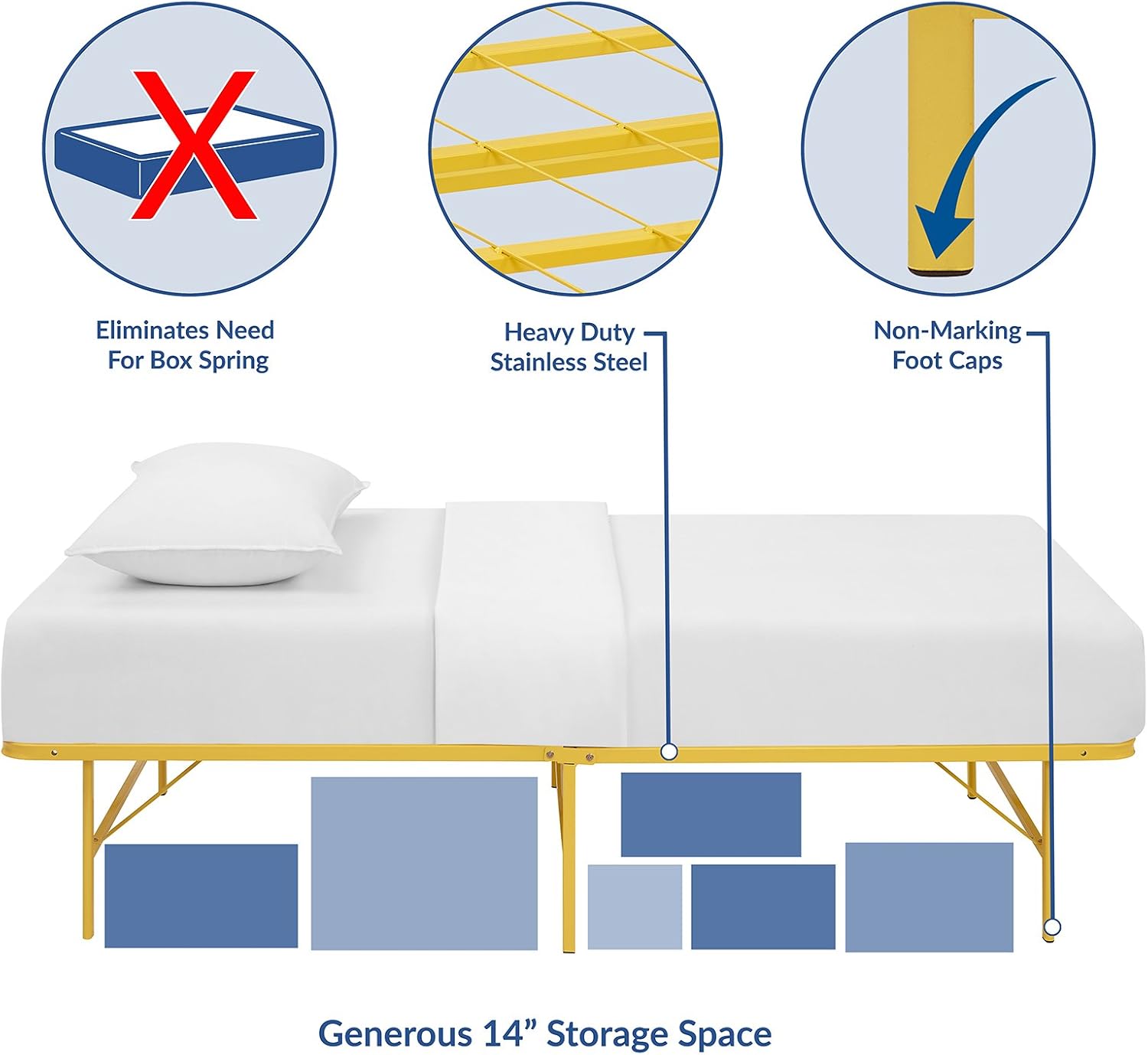 Modway Horizon Queen Bed Frame In Gray - Replaces Box Spring - Folding Metal Mattress Bed Frame