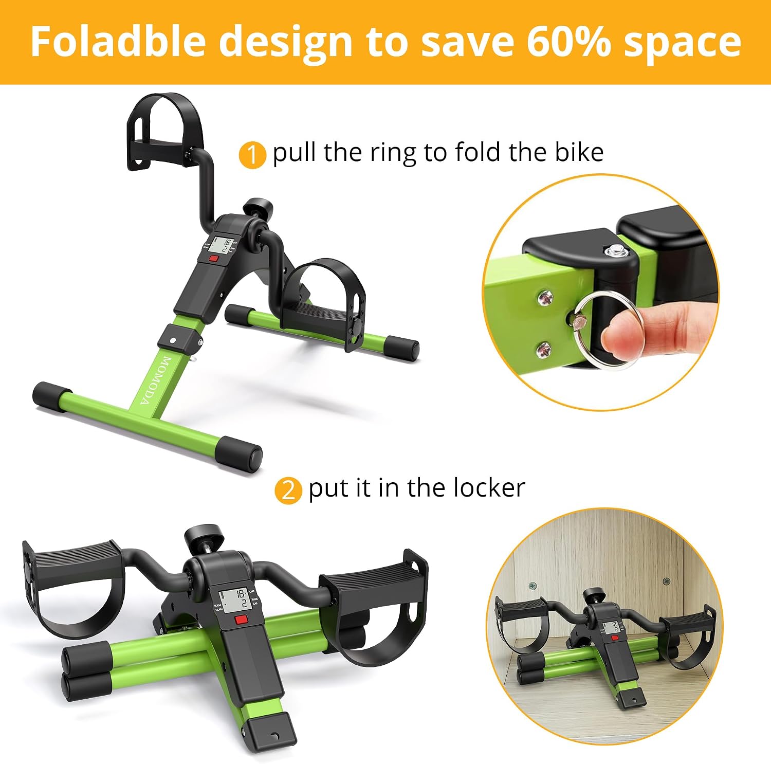Pedal Exerciser Desk Exercise Bike Leg and Arm Bike with LCD Monitor Foldable (black/green)
