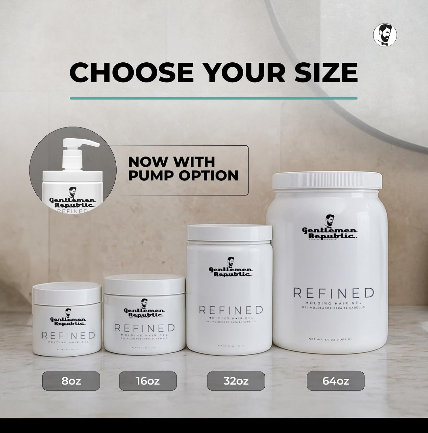 Gentlemen Republic 8oz Refined Hair Gel, 24 Hour Shine and Hold | Humidity resistant, alcohol-free formula that never flakes — professional hold made in the USA