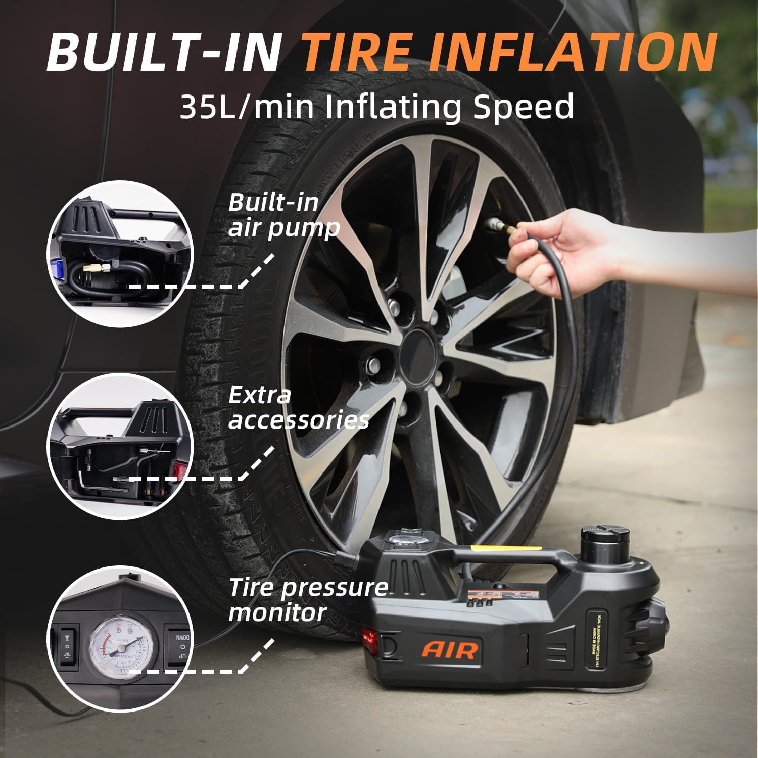 STANDTALL Electric Car Jack 5 Ton 12V Hydraulic Jack, Built-in Inflator