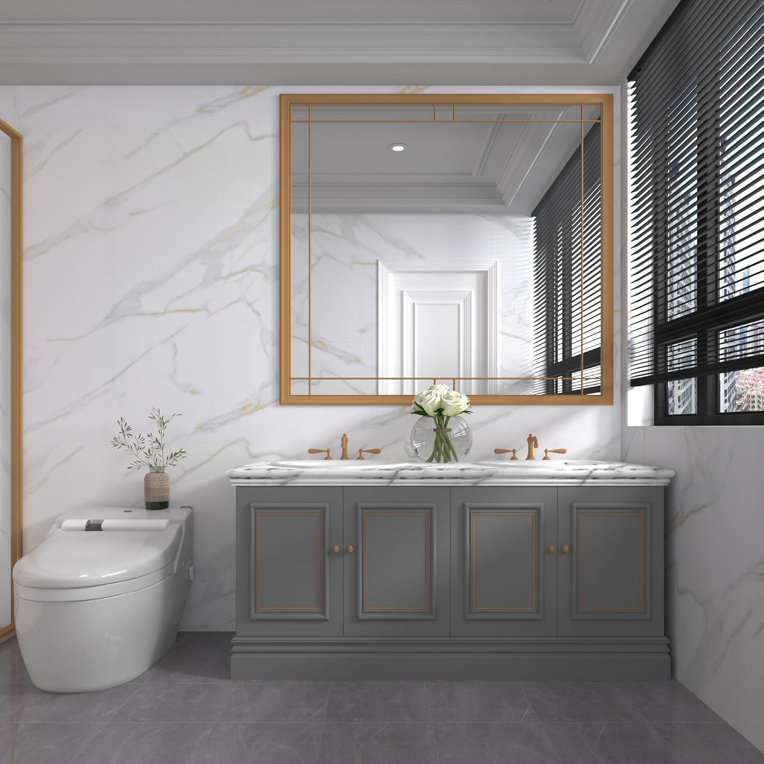 BAYYA Extra Wide Countertop Contact Paper Marble Peel and Stick Wallpaper | Grey Thicken Matte 48x354inch Gray Kitchen Peel and Stick Countertops Bathroom Self-Adhesive Waterproof Marble Vinyl Wrap