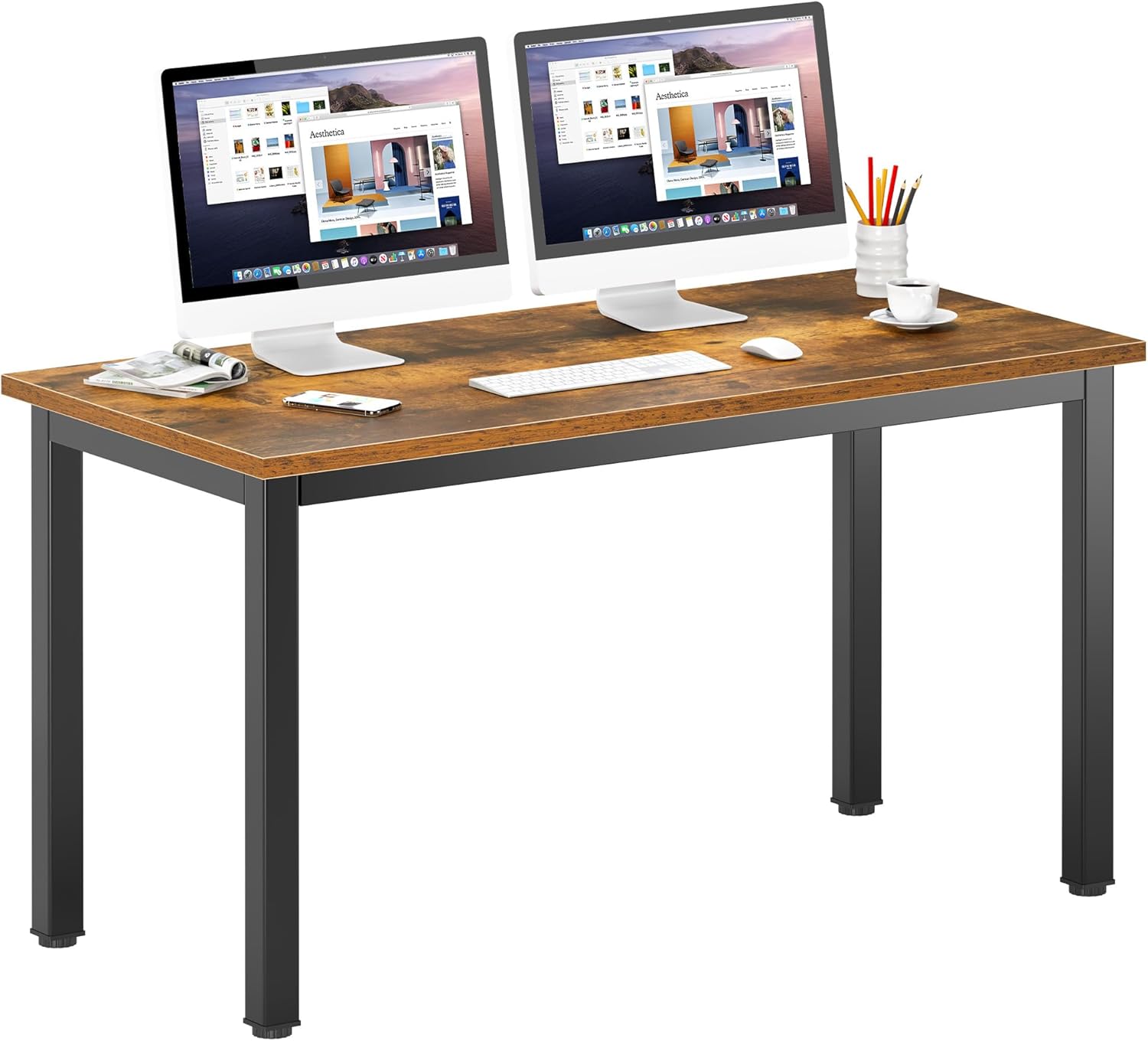 DlandHome 47 inches Medium Computer Desk for Bedroom, Retro
