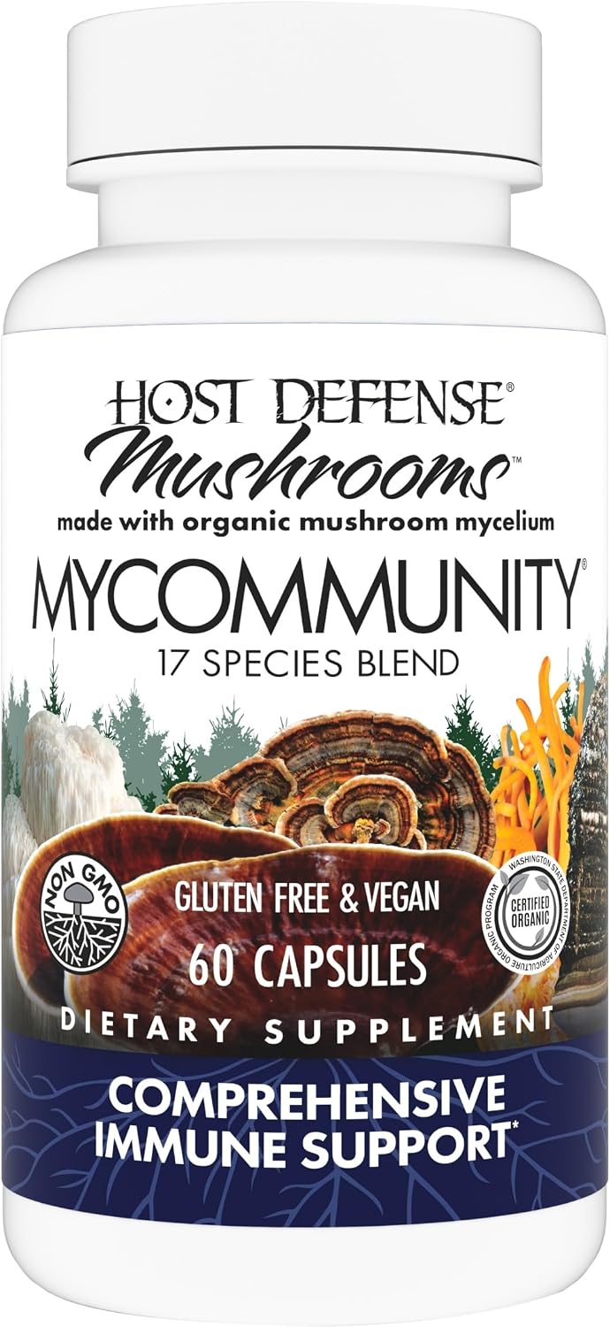 Host Defense MyCommunity Capsules - 17 Species Blend Mushroom Supplement for Immune Support - Herbal Aid with Lion's Mane, Reishi. Chaga, Cordyceps, Turkey Tail & More - 120 Capsules