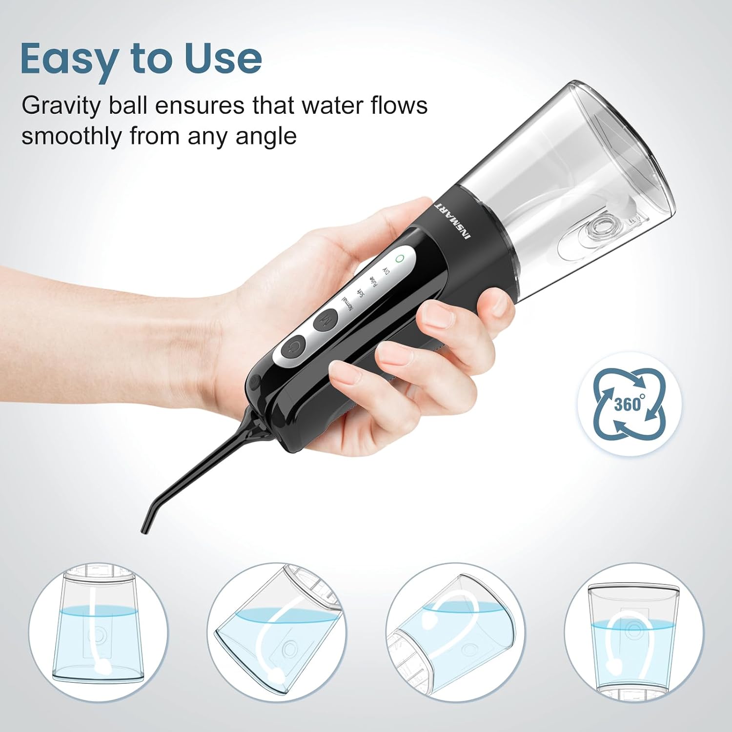 Cordless Water Dental Flosser Teeth Cleaner, INSMART Professional 300ML Tank DIY Mode USB Rechargeable Dental Oral Irrigator for Home and Travel