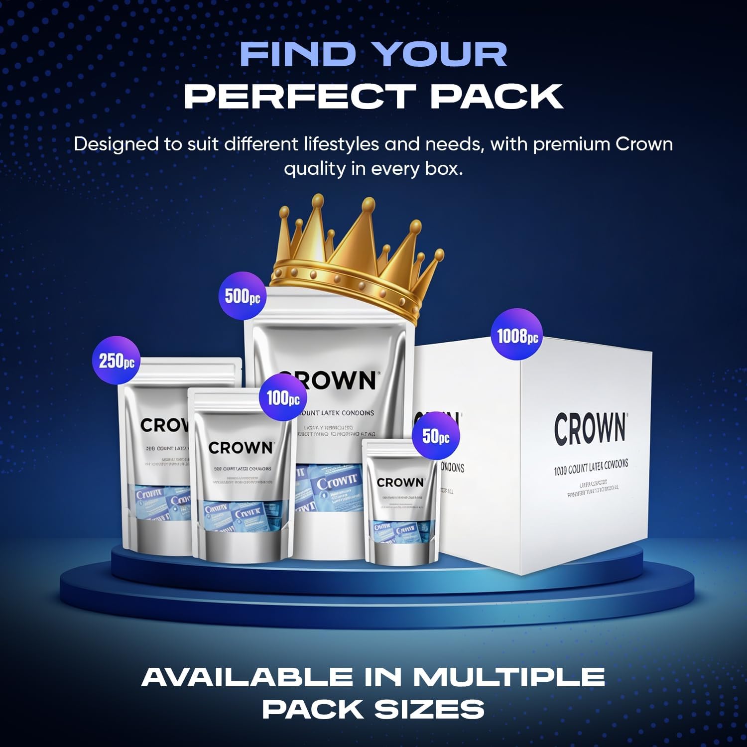 Crown Condoms, 50 Count | Lubricated, Latex, Silkier, Thinner and Stronger